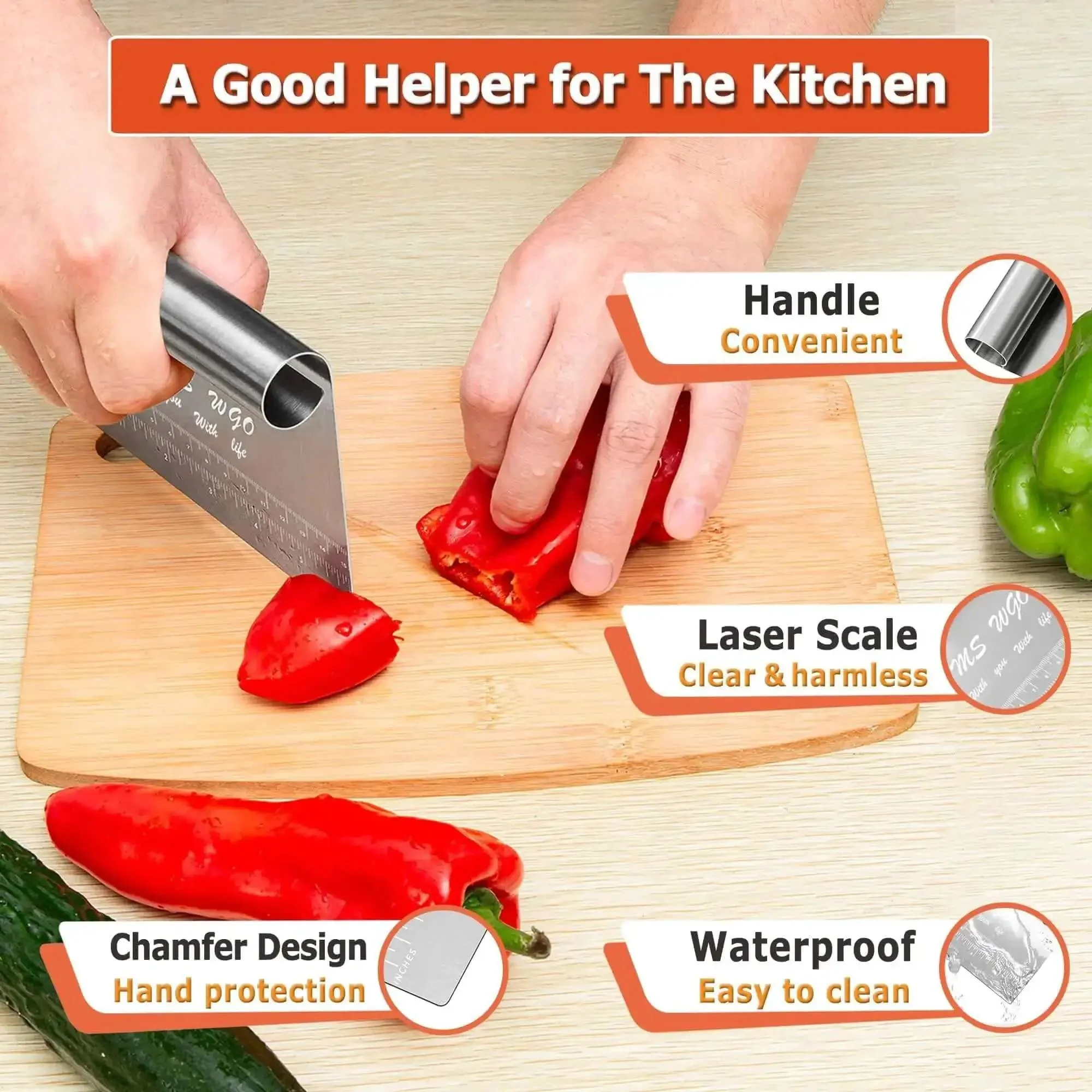 Stainless Steel Pastry Scraper Cutter Chopper With Measuring Scale Multipurpose Dough Knife Workhorse For Cake Pizza Bread And More, Heavy Duty, Mirror Polished Finish, Dishwasher Safe, No Rust, Easy On Wrists - Image 3