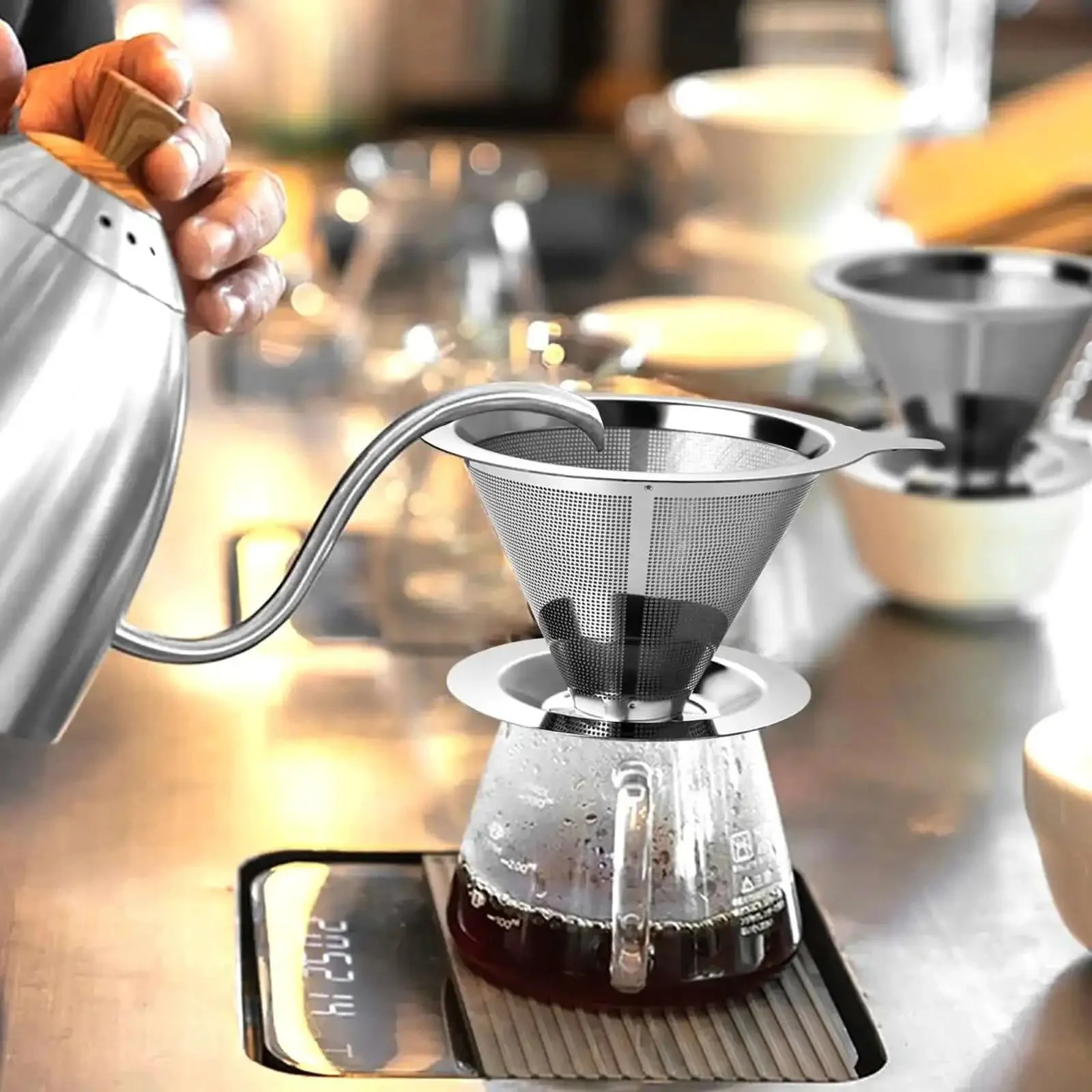 Stainless Steel Pour Over Coffee Filter Dripper For One To Two Cups, Paperless Reusable Coffee Maker, Keeps Natural Flavor, Easy To Use And Clean, Upgraded Design For Rich Brew On The Go Large Size - Image 3