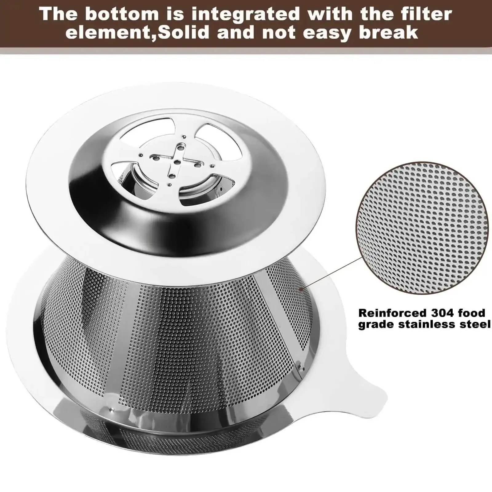 Stainless Steel Pour Over Coffee Filter Dripper For One To Two Cups, Paperless Reusable Coffee Maker, Keeps Natural Flavor, Easy To Use And Clean, Upgraded Design For Rich Brew On The Go Large Size - Image 6