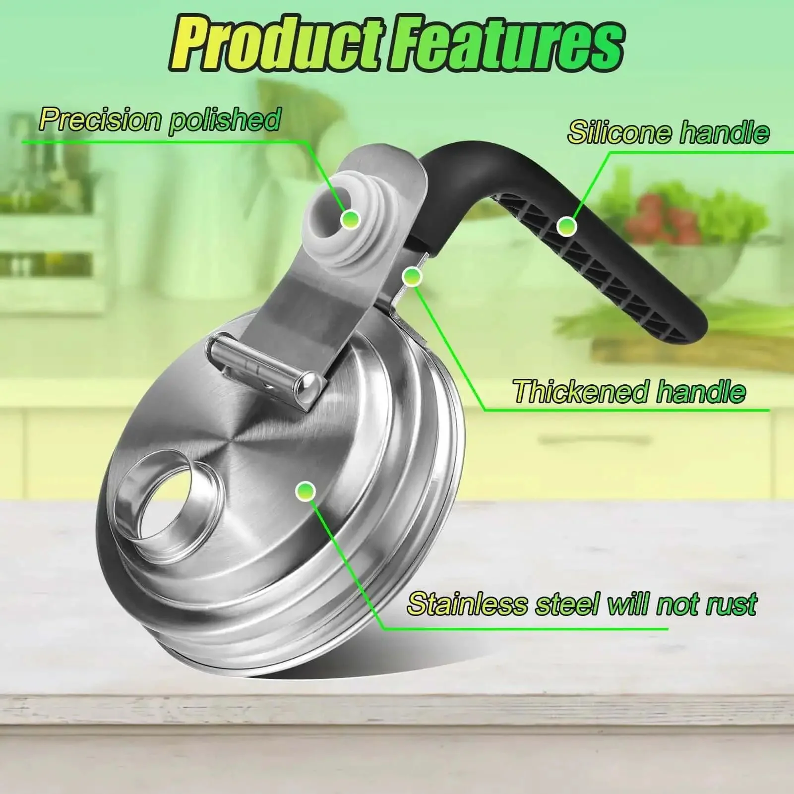 Stainless Steel Pour Spout Lid With Handle For Wide Mouth Jars, Spillproof Flip Cap, Anticrack, Leakproof, Airtight Seal, Your Go To For Drinking, Salad Dressings, And Food Storage, 2 Pack - Image 2