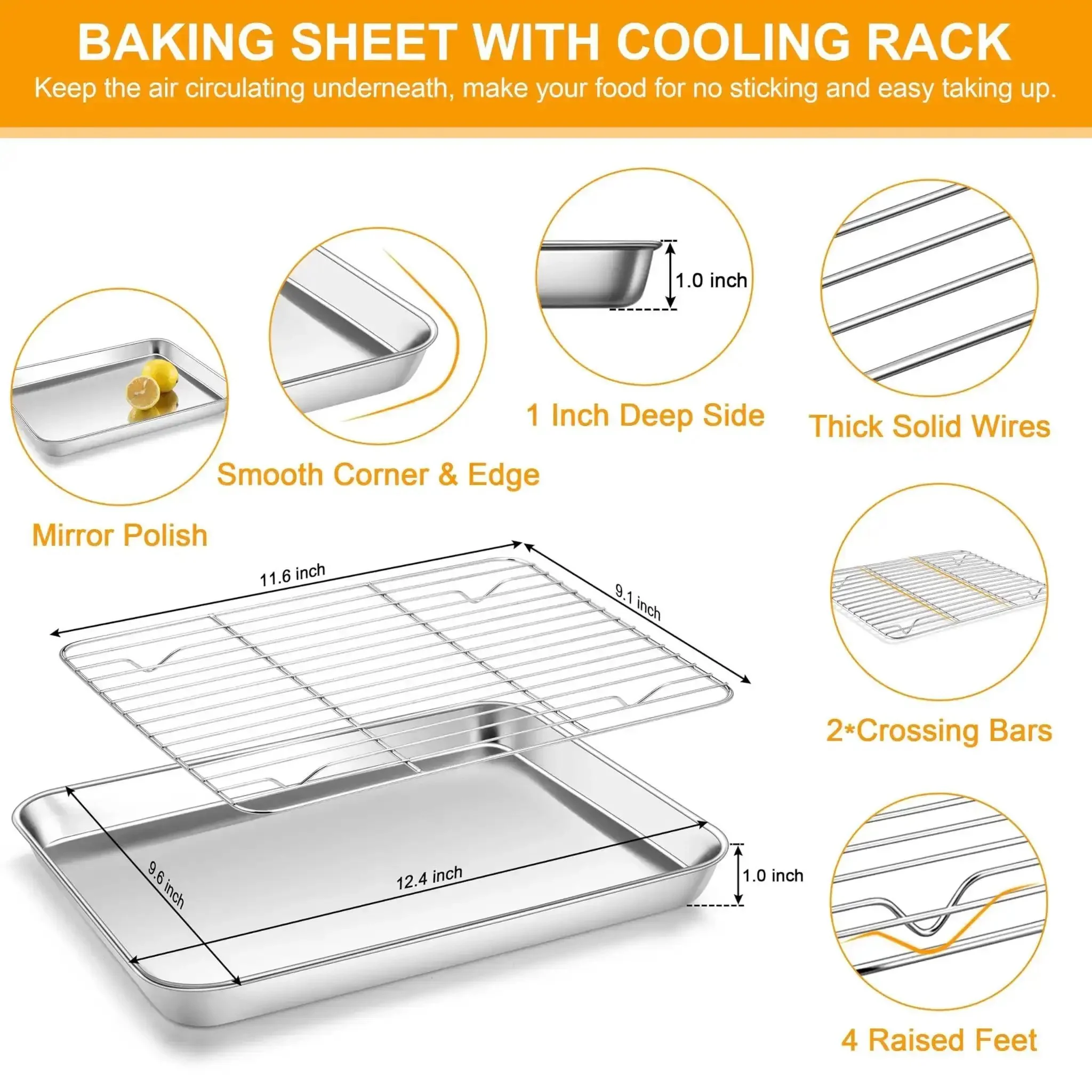 Stainless Steel Quarter Sheet Pan With Rack 9x13 Inch, Wire Cooling Rack For Toaster Ovens, Rust Resistant, Oven Safe, Dishwasher Safe, A Real Workhorse For Roasting, Baking, Cookies, Bacon And Quick Meal Prep - Image 9