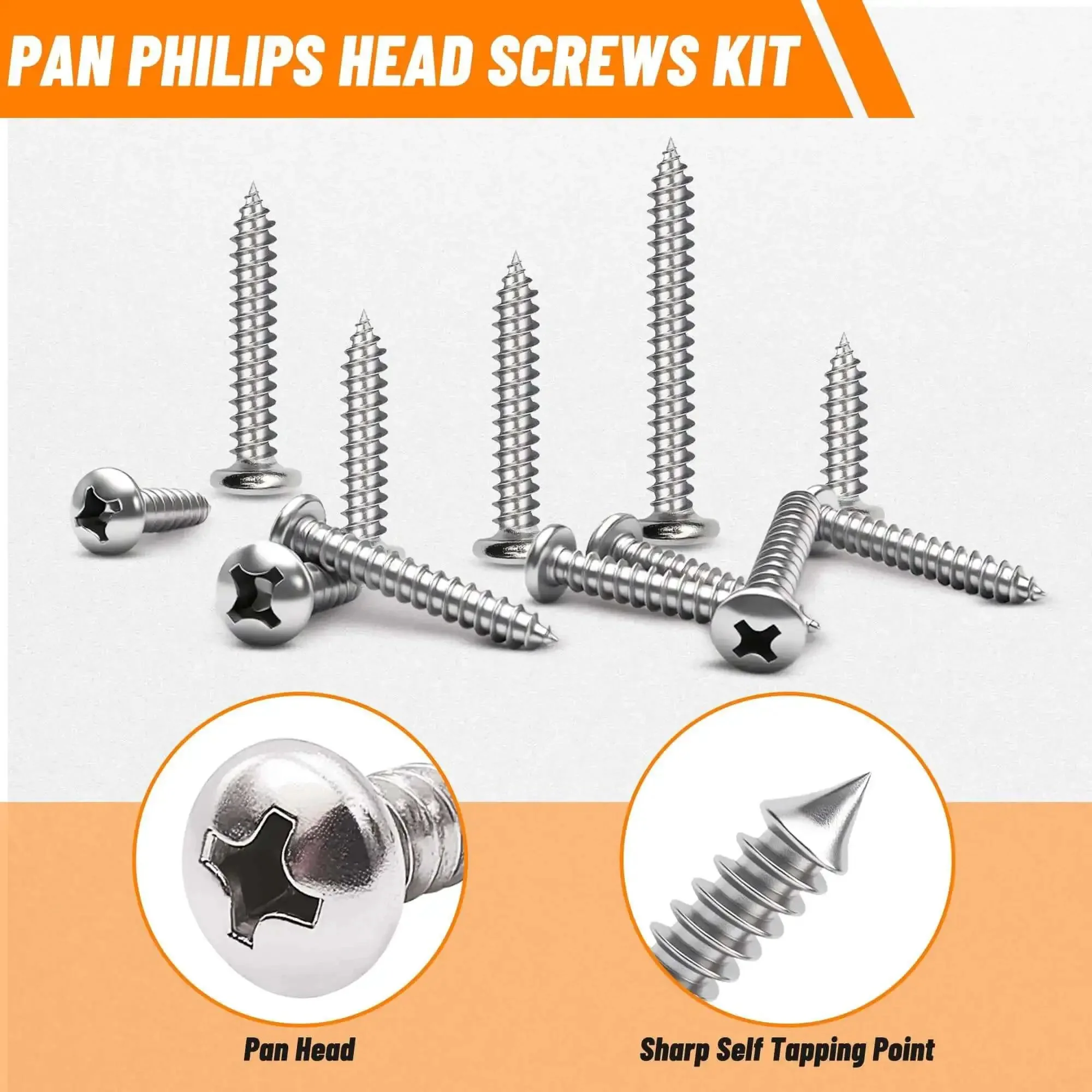 Stainless Steel Screw Set With Black Finish Pro Grade Multi Size Assortment From Four To Twelve Phillips Pan Head Self Tapping Screws For Wood And Metal Lengths From One Quarter Inch To One And A Half Inch Rust Resistant For Indoor Outdoor - Image 3