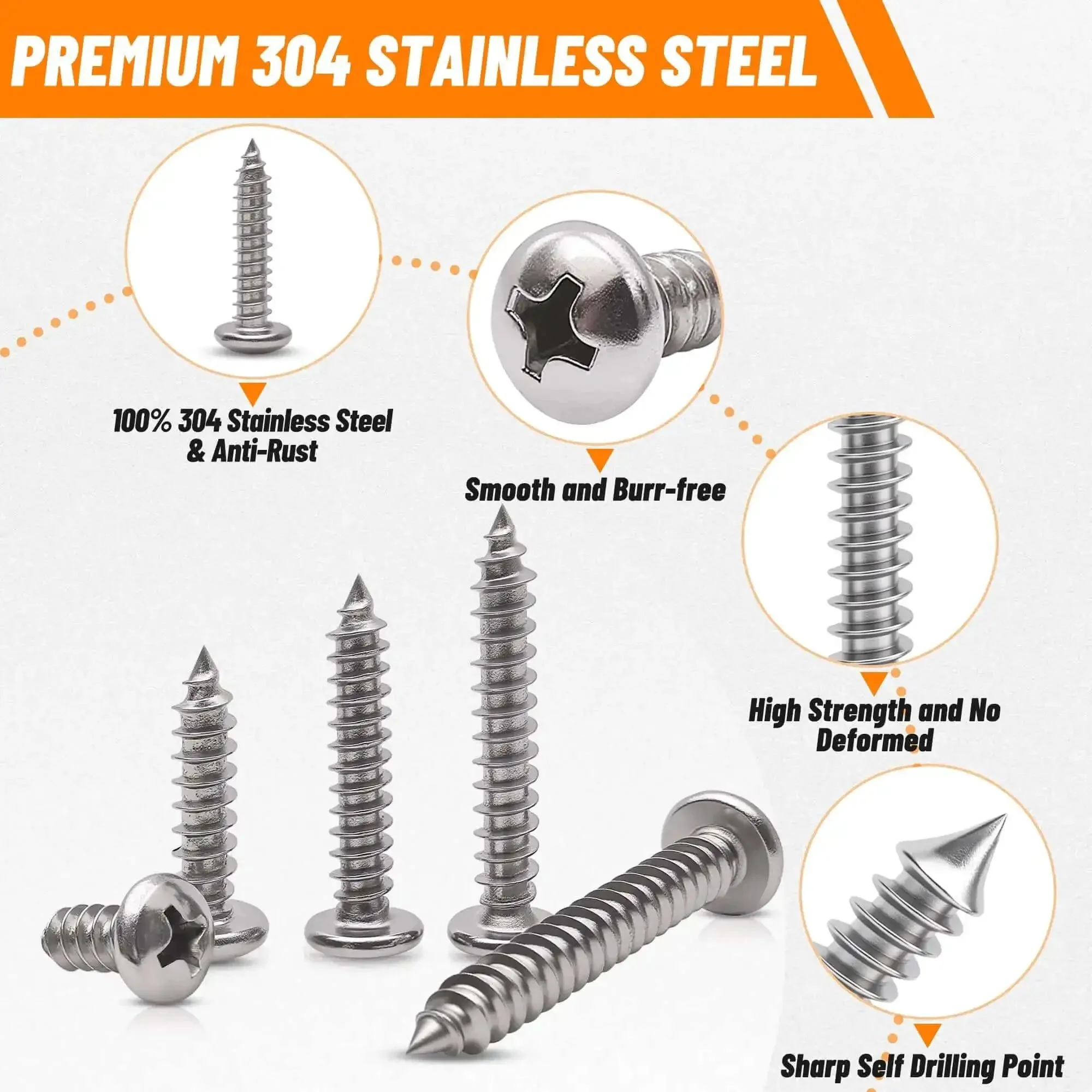 Stainless Steel Screw Set With Black Finish Pro Grade Multi Size Assortment From Four To Twelve Phillips Pan Head Self Tapping Screws For Wood And Metal Lengths From One Quarter Inch To One And A Half Inch Rust Resistant For Indoor Outdoor - Image 6