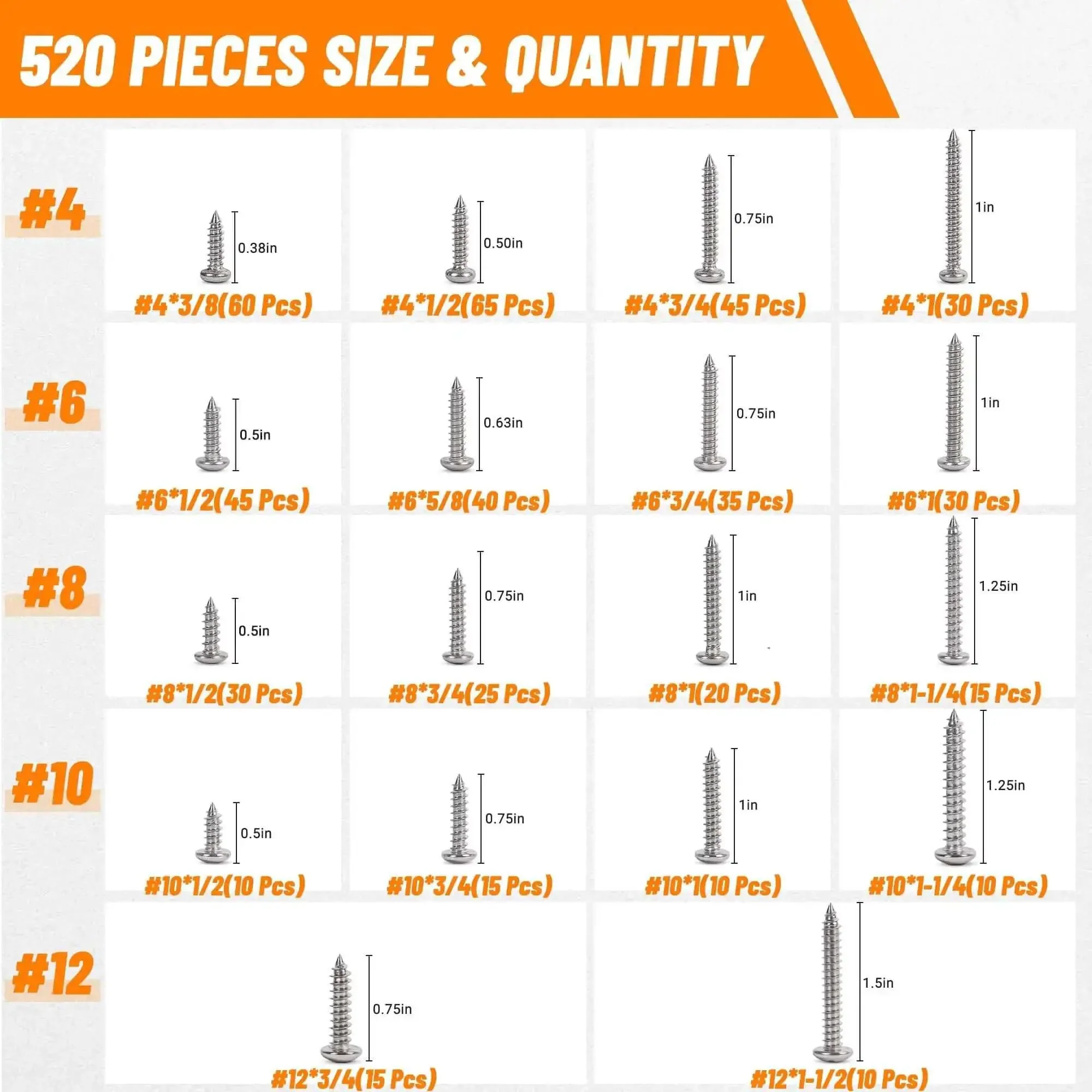 Stainless Steel Screw Set With Black Finish Pro Grade Multi Size Assortment From Four To Twelve Phillips Pan Head Self Tapping Screws For Wood And Metal Lengths From One Quarter Inch To One And A Half Inch Rust Resistant For Indoor Outdoor - Image 7