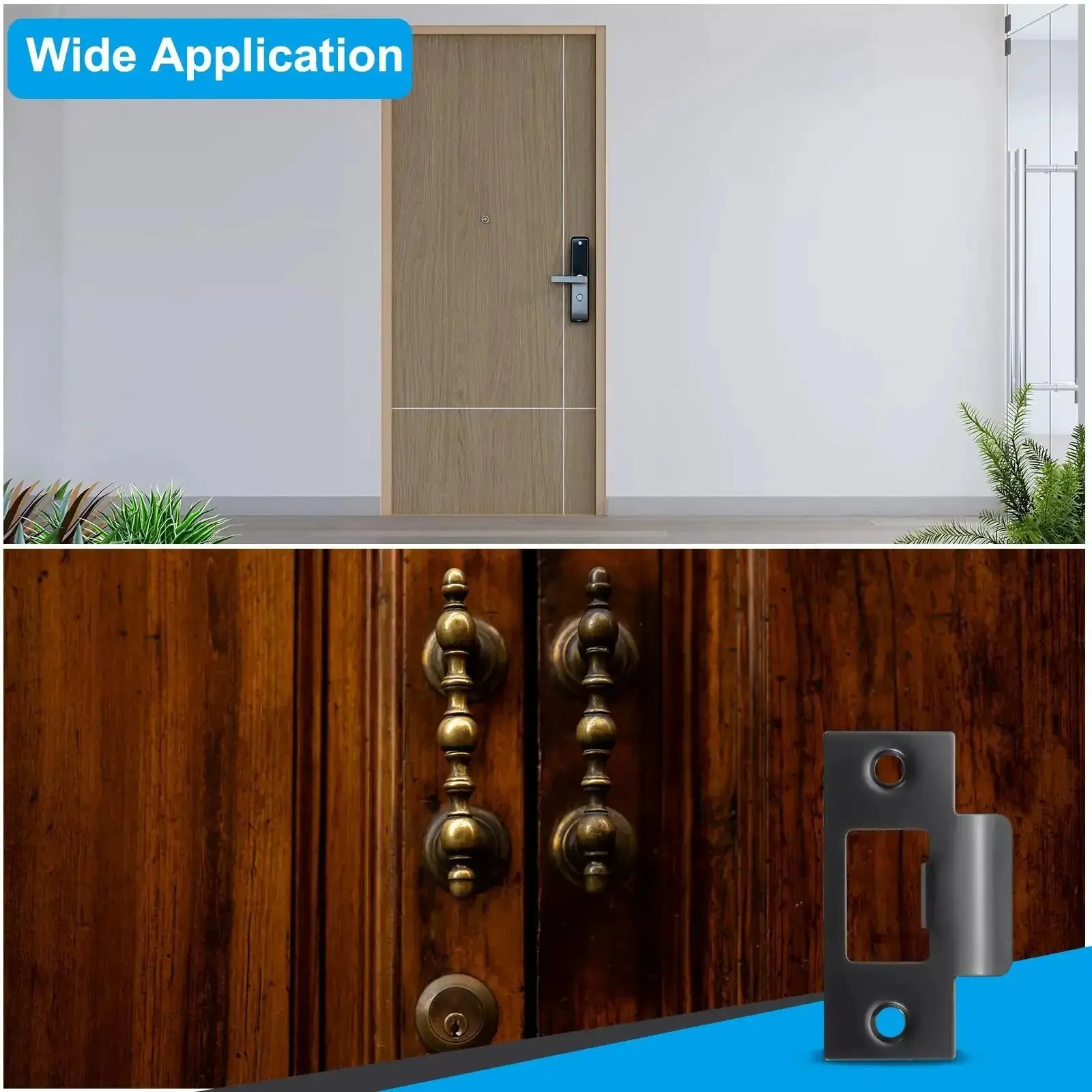 Stainless Steel T Strike Door Strike Plate 2-3/4 Inch Backplate For Interior And Exterior Doors Black Rust Resistant Durable Reinforcement For Deadbolt Lock 70x40mm Large Hole - Image 2
