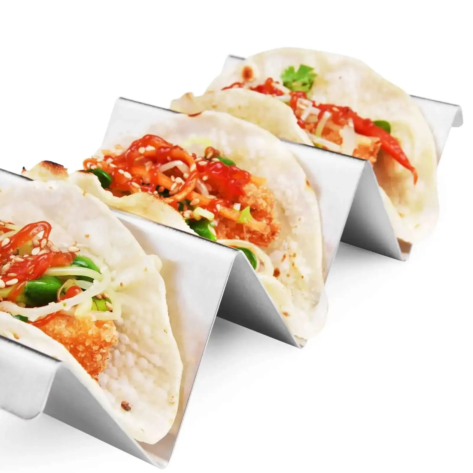 Stainless Steel Taco Holders 4 Pack, Durable Taco Stand Rack Tray Style, Oven Safe for Baking, Dishwasher and Grill Safe, Fits Street Tacos and Large Tortillas for Easy Taco Night - Image 6