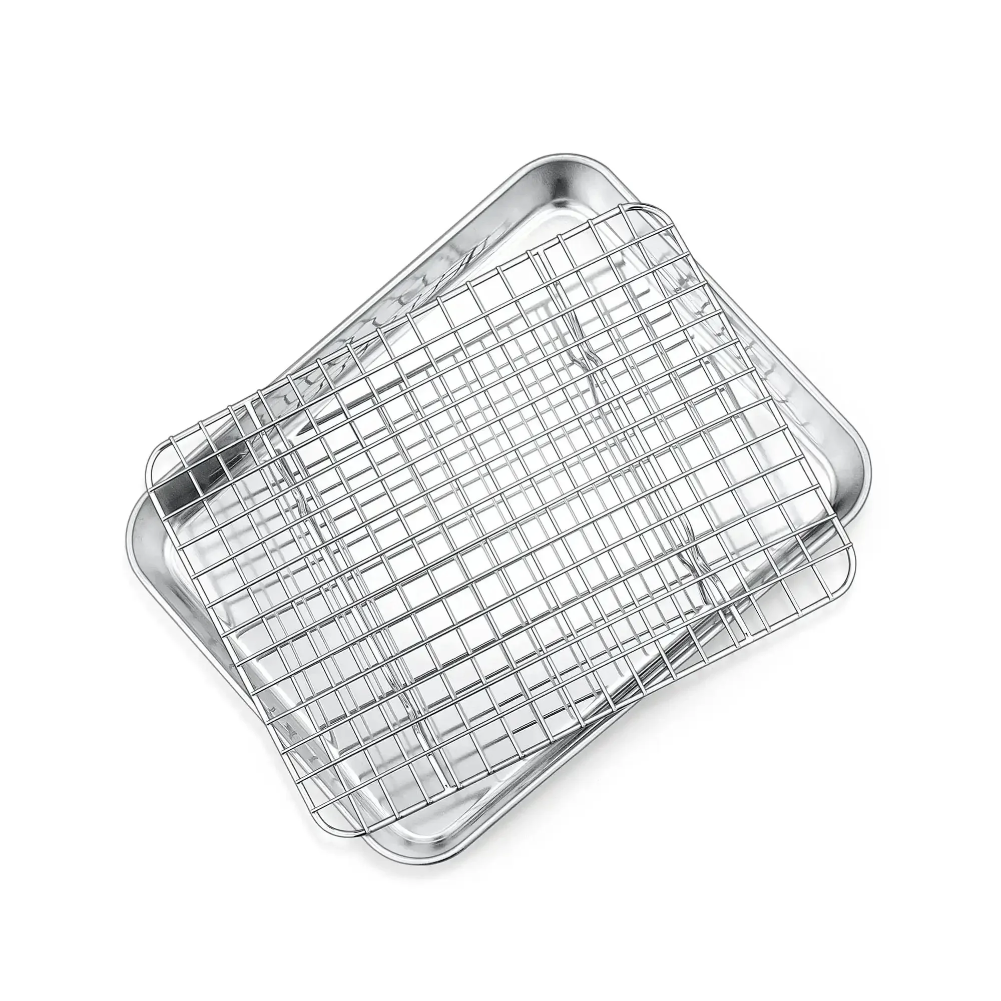 Stainless Steel Toaster Oven Pan With Rack Set Durable 9 Inch Baking Tray And Grid Cooling Rack For Cooking And Roasting Dishwasher Safe Easy To Clean Non Toxic And Sturdy 2 Piece Set