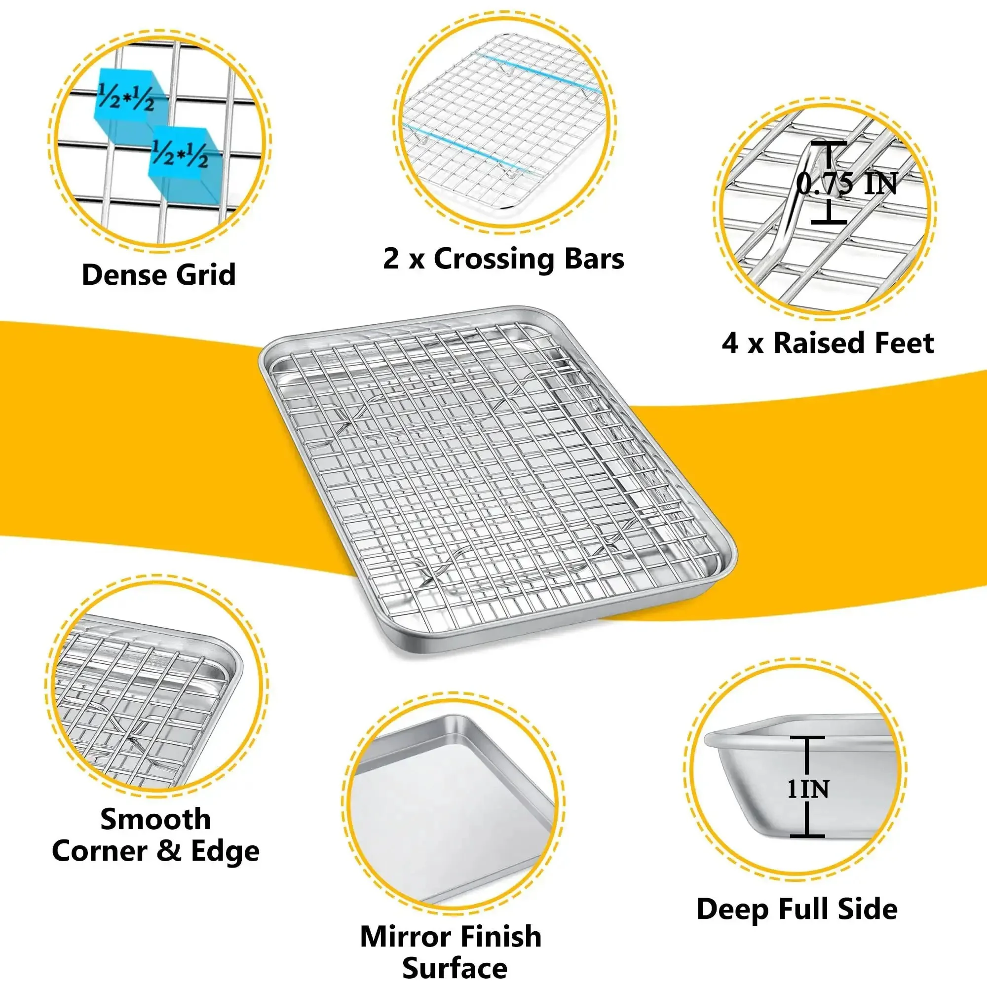 Stainless Steel Toaster Oven Pan With Rack Set Durable 9 Inch Baking Tray And Grid Cooling Rack For Cooking And Roasting Dishwasher Safe Easy To Clean Non Toxic And Sturdy 2 Piece Set - Image 6