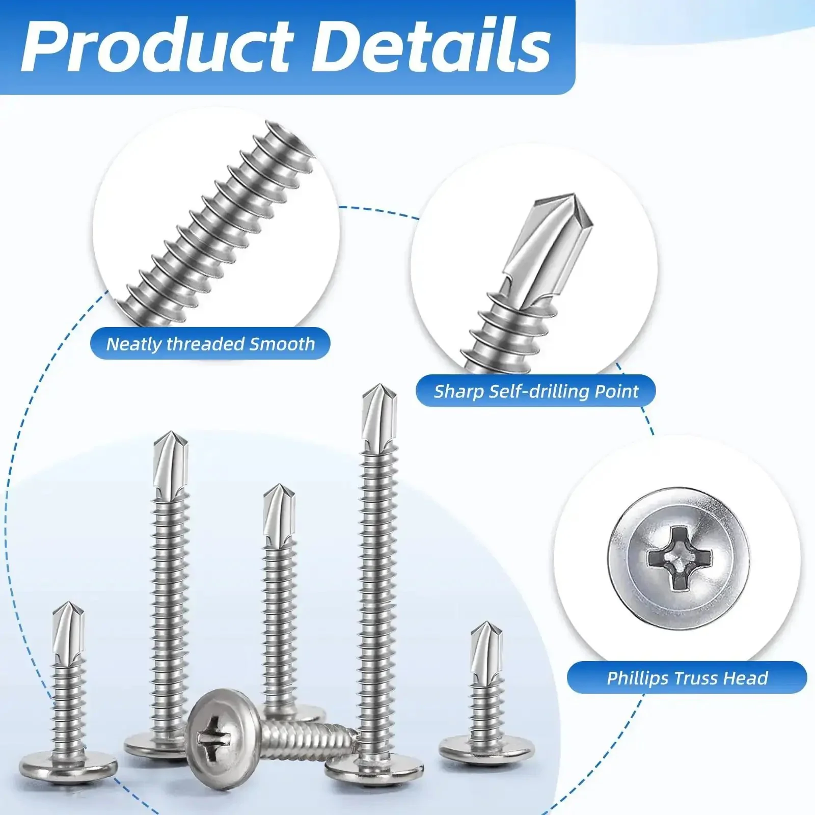 Stainless Steel Workhorse Self Drilling Screws Kit With Number 8 Truss Head Self Tapping Screws For Sheet Metal Auto And Roofing 200 Piece Assortment Includes Half Inch To One And A Half Inch Sizes Durable Corrosion Resistant Fasteners - Image 6