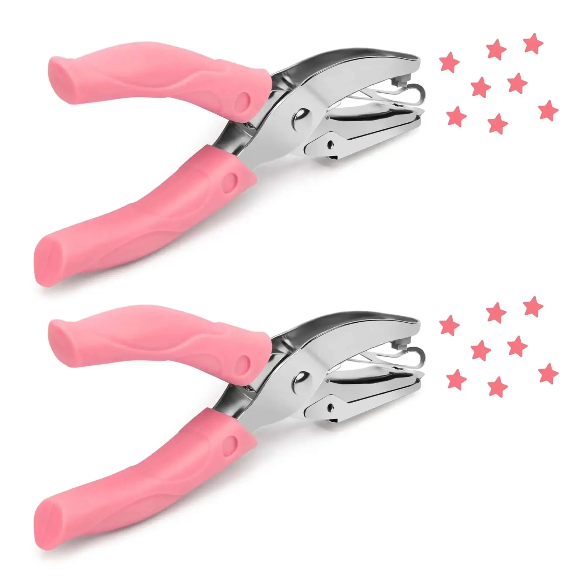 Star And Heart Hole Punch Set 1/4 Inch Handheld Paper Punch With Soft Grip Pink Handles Two Pack For Tags Clothing Tickets Scrapbooking And Craft Projects Durable Stainless Steel