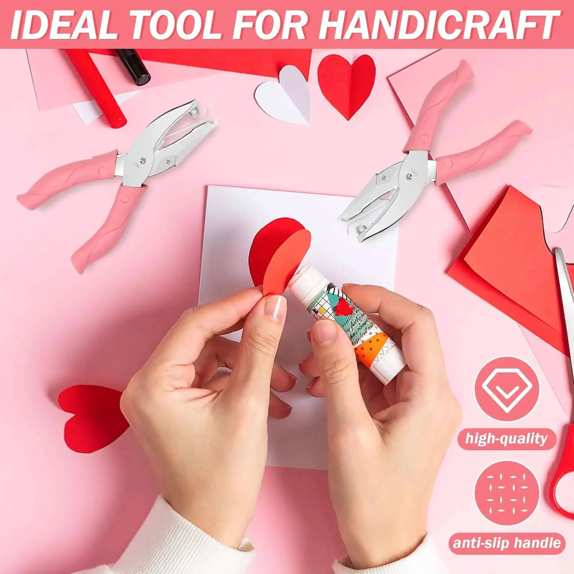 Star And Heart Hole Punch Set 1/4 Inch Handheld Paper Punch With Soft Grip Pink Handles Two Pack For Tags Clothing Tickets Scrapbooking And Craft Projects Durable Stainless Steel - Image 2