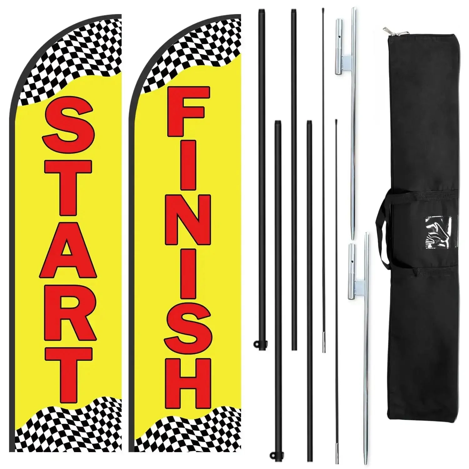 Start Finish Line Banner Feather Flag Pole Kit For Races Marathons And Special Events 8 Ft Advertising Flag 12 Ft Flagpole With Ground Spike Travel Bag High Visibility Tear Resistant Polyester