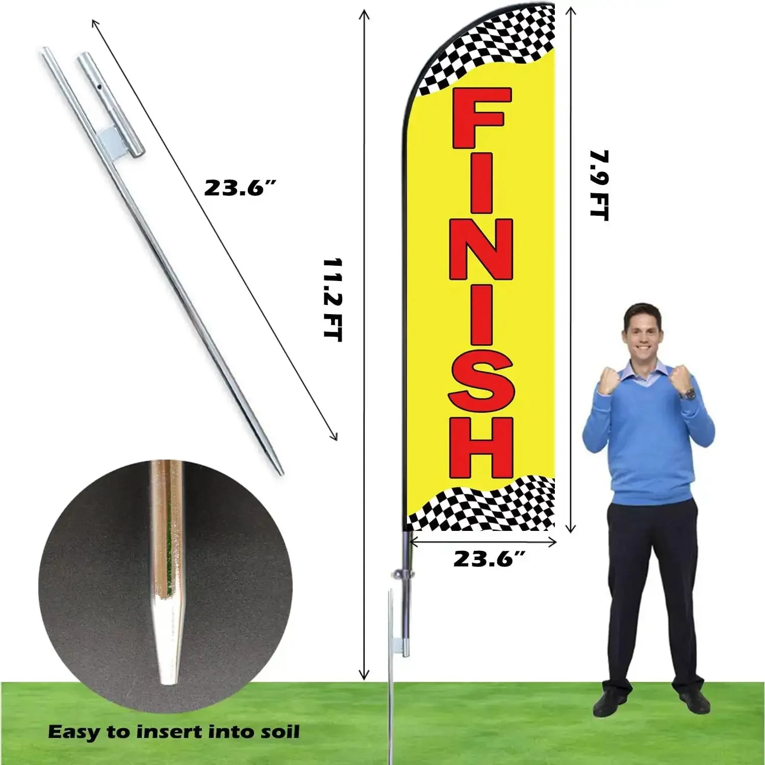 Start Finish Line Banner Feather Flag Pole Kit For Races Marathons And Special Events 8 Ft Advertising Flag 12 Ft Flagpole With Ground Spike Travel Bag High Visibility Tear Resistant Polyester - Image 5