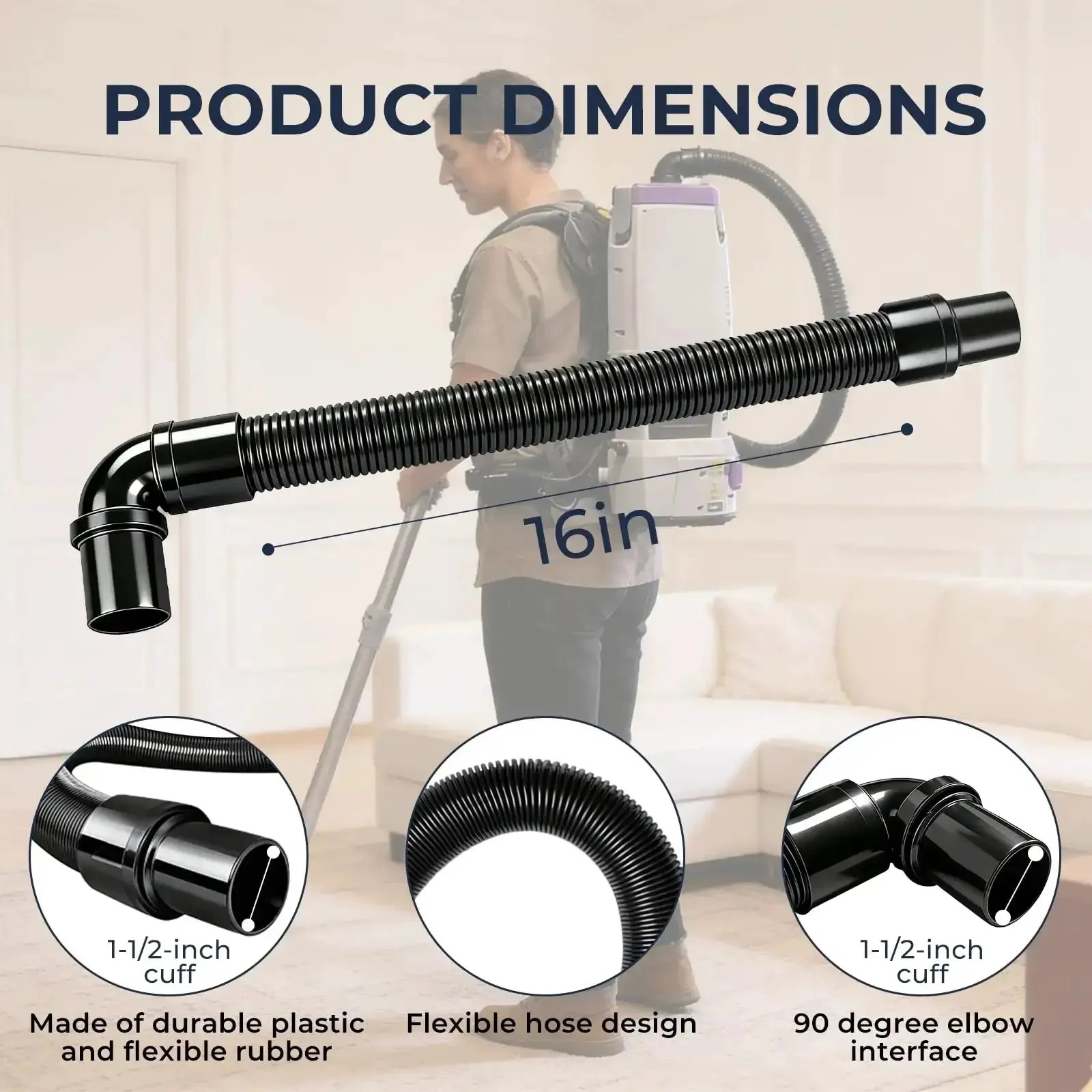 Static Dissipating Backpack Vacuum Hose With One And A Half Inch Cuffs Fits ProTeam Super Coach Mode 6 And Other Models Replacement Stretchable Durable For Dust Collection On Miter Saw And General Shop Vac Use - Image 6