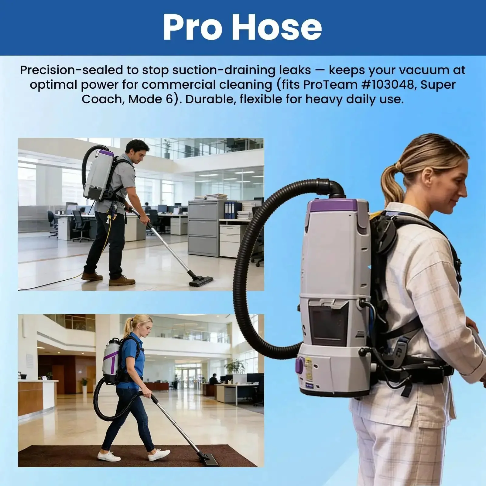 Static Dissipating Backpack Vacuum Hose With One And A Half Inch Cuffs, Sixteen Inch Length, Includes 90 Degree Elbow, Compatible With Super Coach Mode 6 And Other Vacuum Models, Replacement Stretchable Hose 107648 - Image 5