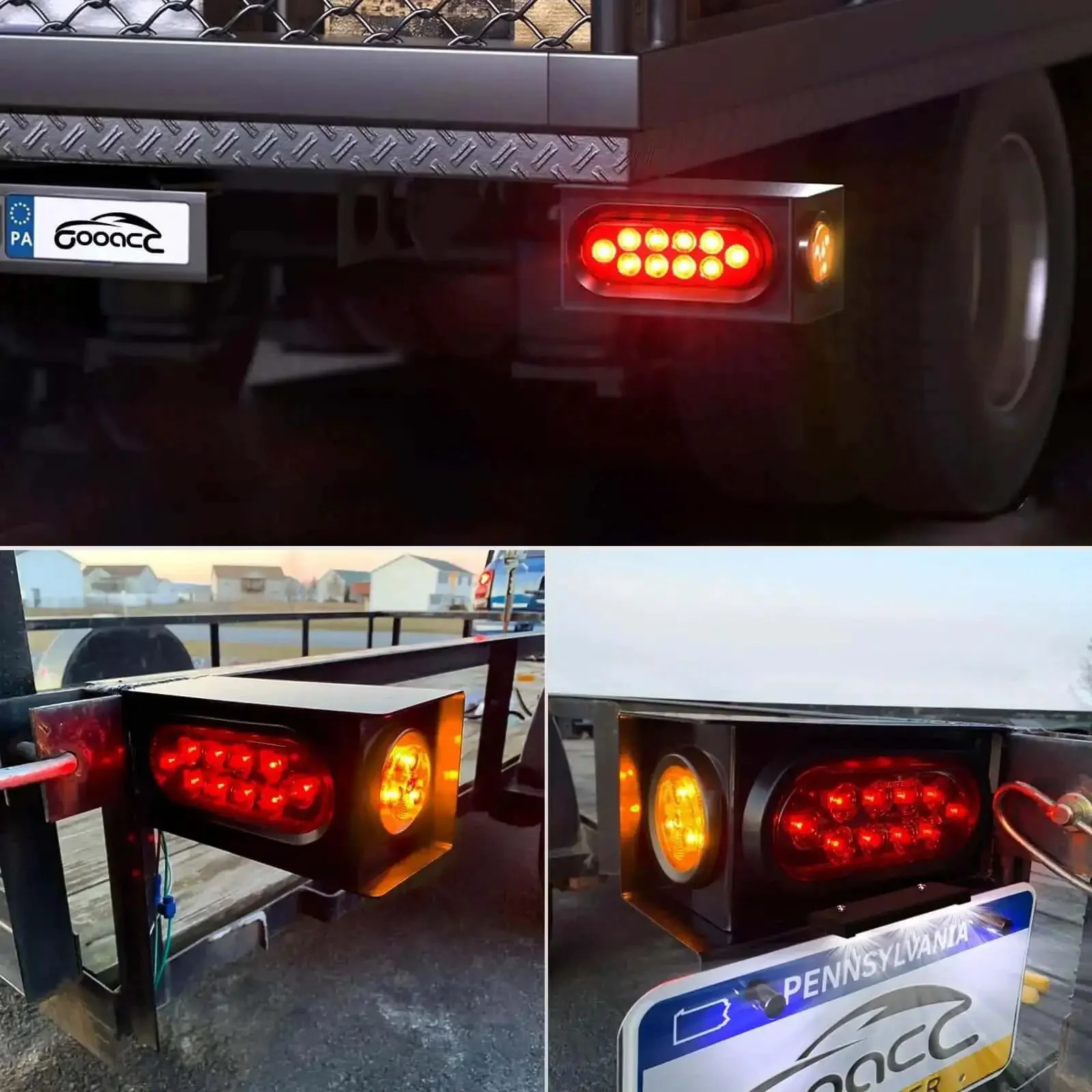 Steel Trailer Light Boxes Housing Kit Two Pack With Amber Side Marker Lights And Red Oval Stop Brake Turn Signals Plus 3LED License Plate Lamp With Grommet Plugs For Truck Boat And RV - Image 3
