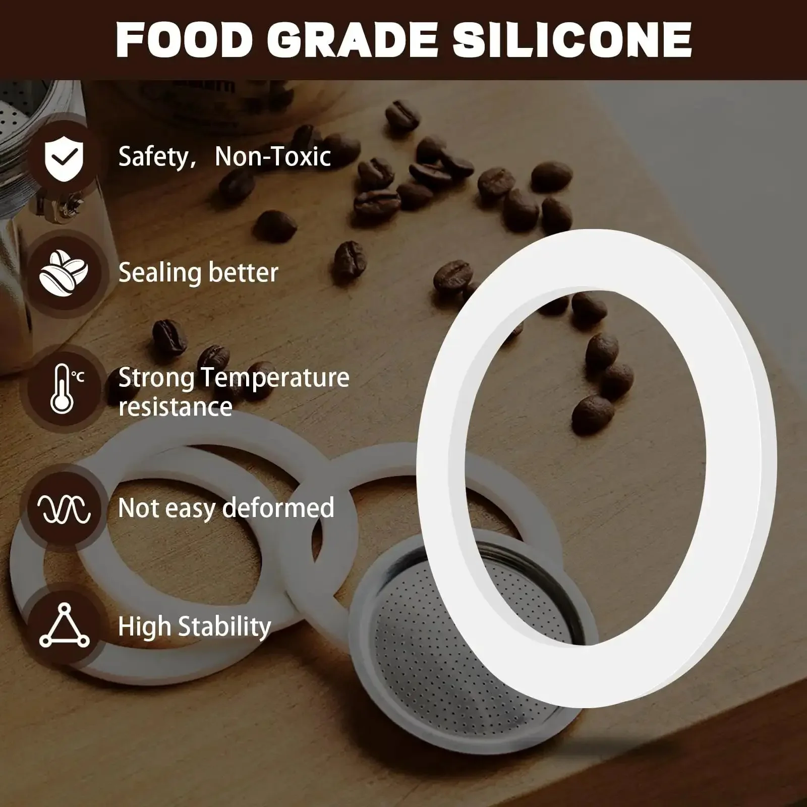 Stovetop Espresso Gasket Seal Ring Set For Aluminum Moka Pots Food Grade Silicone Replacement 6 Cup 8 Pieces No Fuss Easy Fit Compatible With Most Aluminum Espresso Makers - Image 5