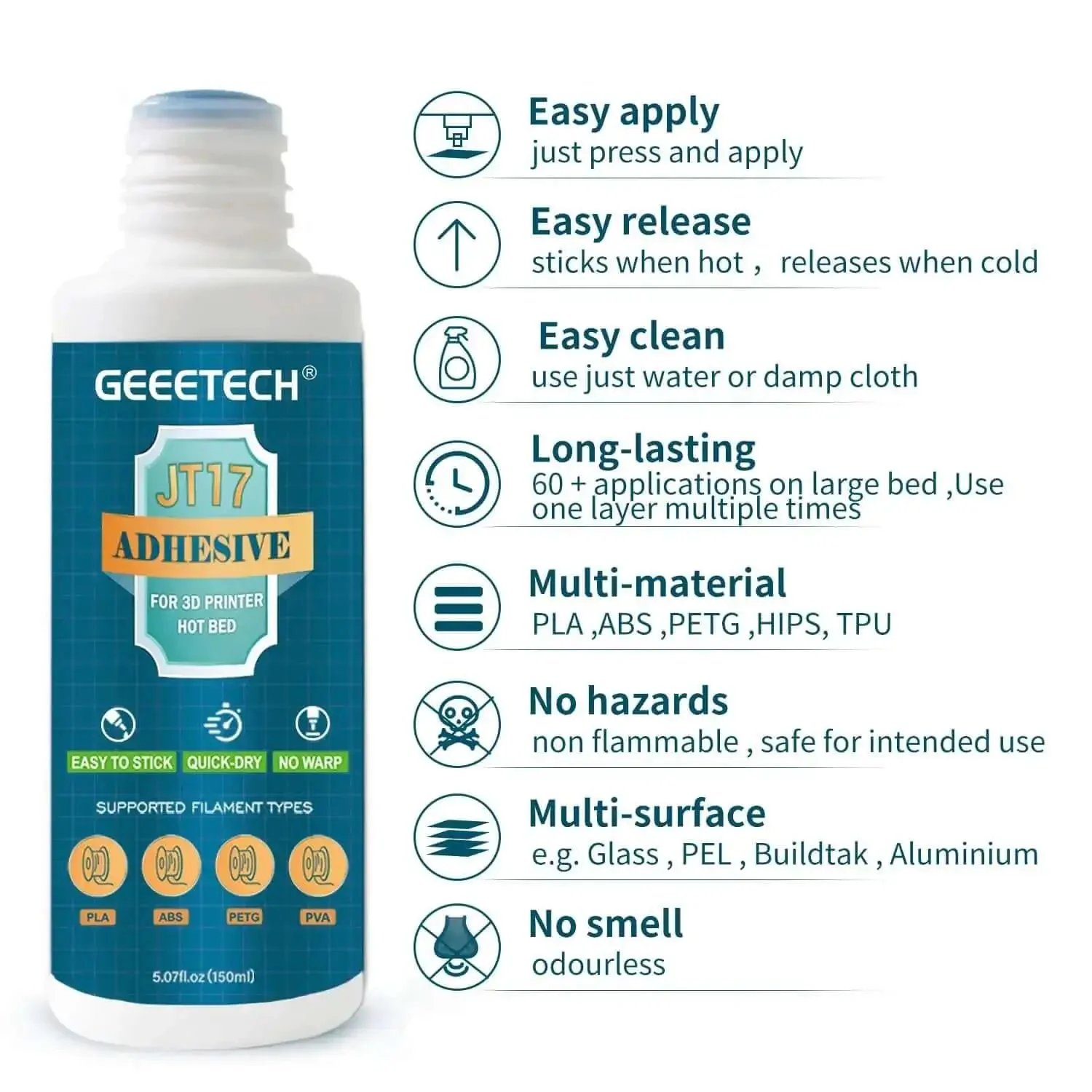 Strong Bed Adhesive Glue For 3D Printing That Boosts Bed Adhesion And Reduces Warping For PLA PETG TPU And ABS Filaments On Glass Or Build Plates No Residue 150ml - Image 5