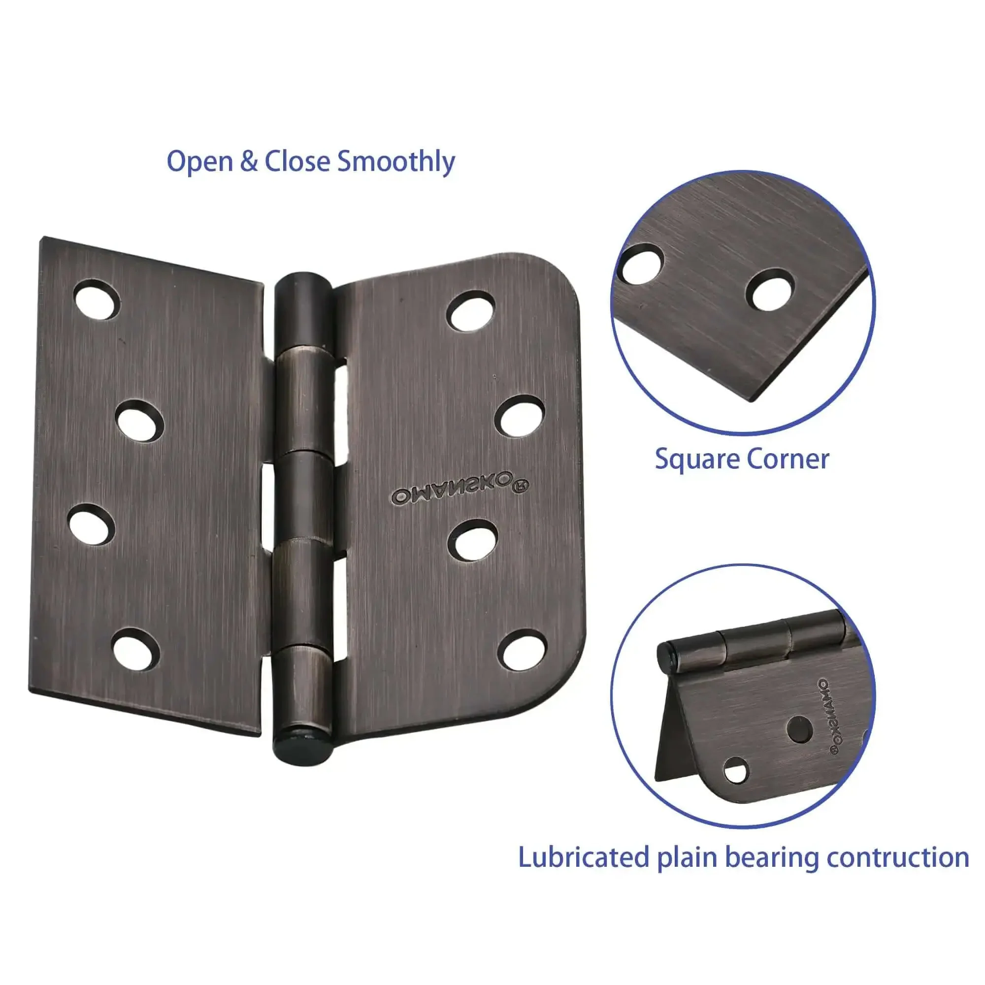 Sturdy 4x4 Inch Door Hinges For Wood, 18 Pack Oil Rubbed Bronze Interior Doors, Heavy Duty Hinges With Square 5/8 Radius Corners, 1-Inch Screws Included, Easy Install And 305-Degree Rotation - Image 5