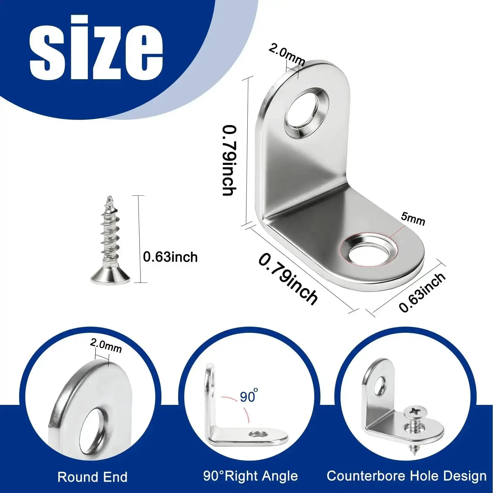 Sturdy Heavy Duty 24 Piece Stainless Steel L Bracket Corner Brace Set With 48 Screws For Shelves Cabinets Wood Furniture And Chairs Easy Install Right Angle Support For DIY Projects And Home Repairs - Image 6