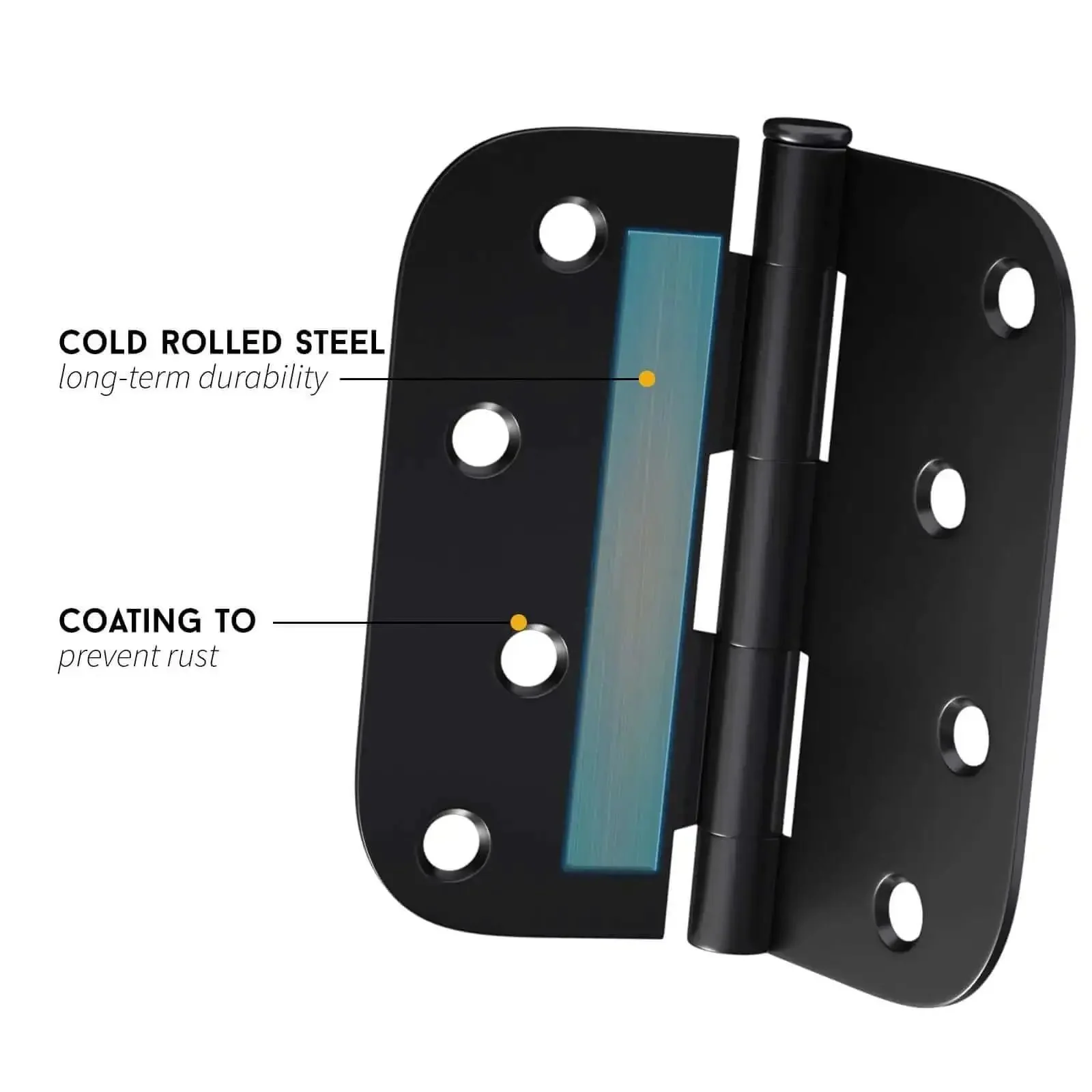 Sturdy Matte Black Iron Door Hinges Pack Of 3 For Interior And Exterior Doors 4 Inch By 4 Inch With Five Eighths Inch Radius Corners Heavy Duty Reversible Hinge Set With Screws Easy Install And Strong Hold - Image 6