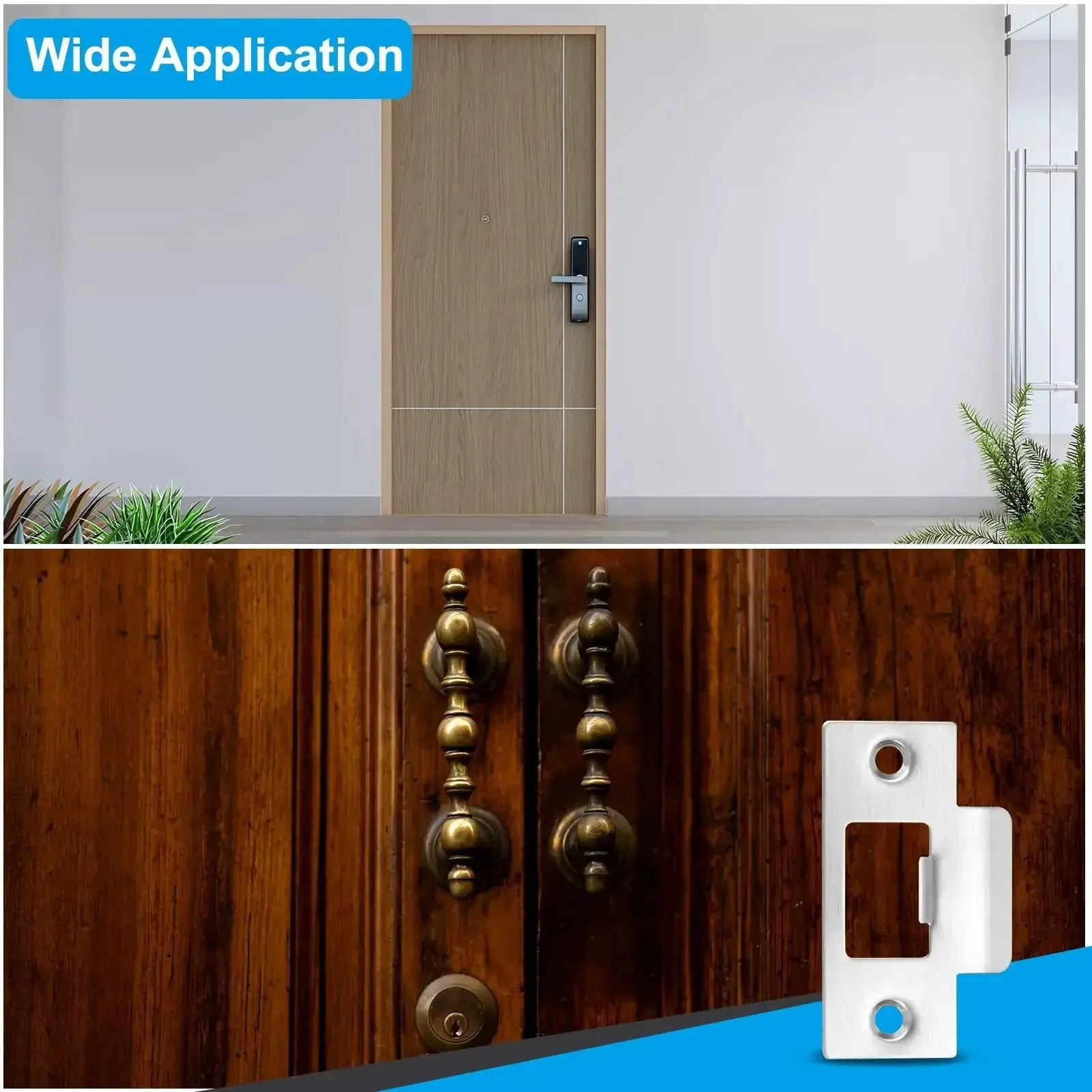 Sturdy Stainless Steel Door Strike Plate 2-3/4 Inch T Strike Backplate For Interior And Exterior Doors 2 Pack Silver 70 X 40 mm With 28 X 17 mm Hole Size Rust Resistant And Durable - Image 2