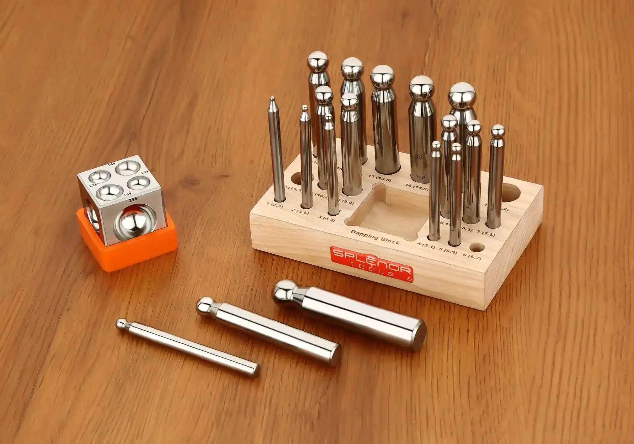 Sturdy Steel Dapping Doming Block Pro Grade 18 Punch Set For Jewelry Making And Metal Forming Shaping Die Kit Built For Durability And Precision Includes A Wooden Stand For Easy Display And Stable Workbench Use At Home Or Studio - Image 2