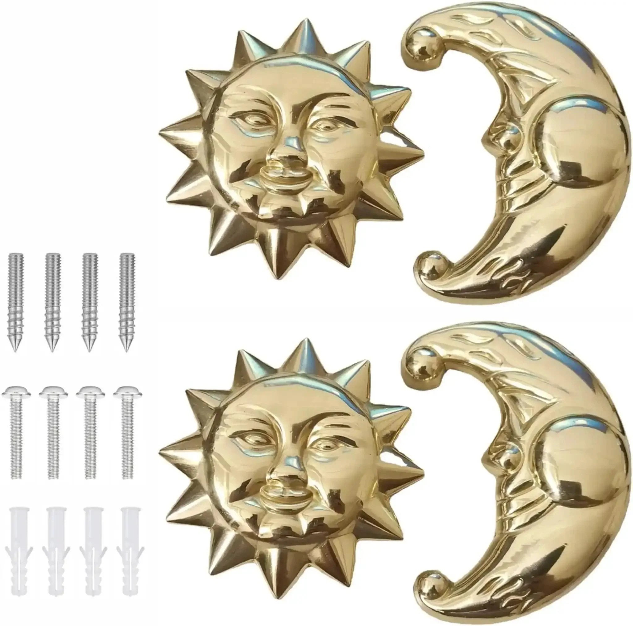 Sun Moon Cabinet Knobs Set, Solid Brass Antique Finish Drawer Pulls For Kitchen, Bath, Dresser, Wardrobe; Rust Resistant, Easy Install; Includes 2 Pairs, Celestial Hardware For Cabinets And Decor