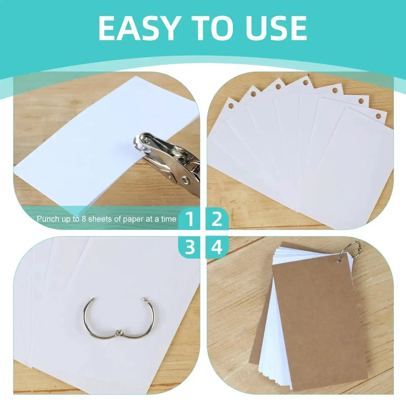 Super Handy Single Hole Punch For Crafts And Scrapbooks, Quarter Inch Hole, Punches Up To 8 Sheets, Includes 10 Binder Rings, Compact Pocket Size Paper Punch For School, Office, And DIY Projects, Silver - Image 5