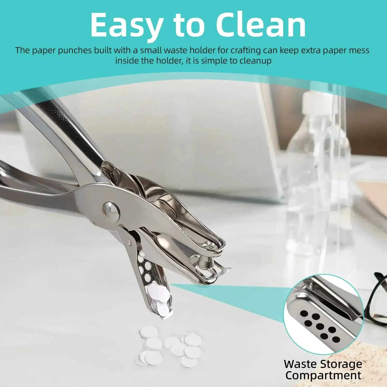 Super Handy Single Hole Punch For Crafts And Scrapbooks, Quarter Inch Hole, Punches Up To 8 Sheets, Includes 10 Binder Rings, Compact Pocket Size Paper Punch For School, Office, And DIY Projects, Silver - Image 6