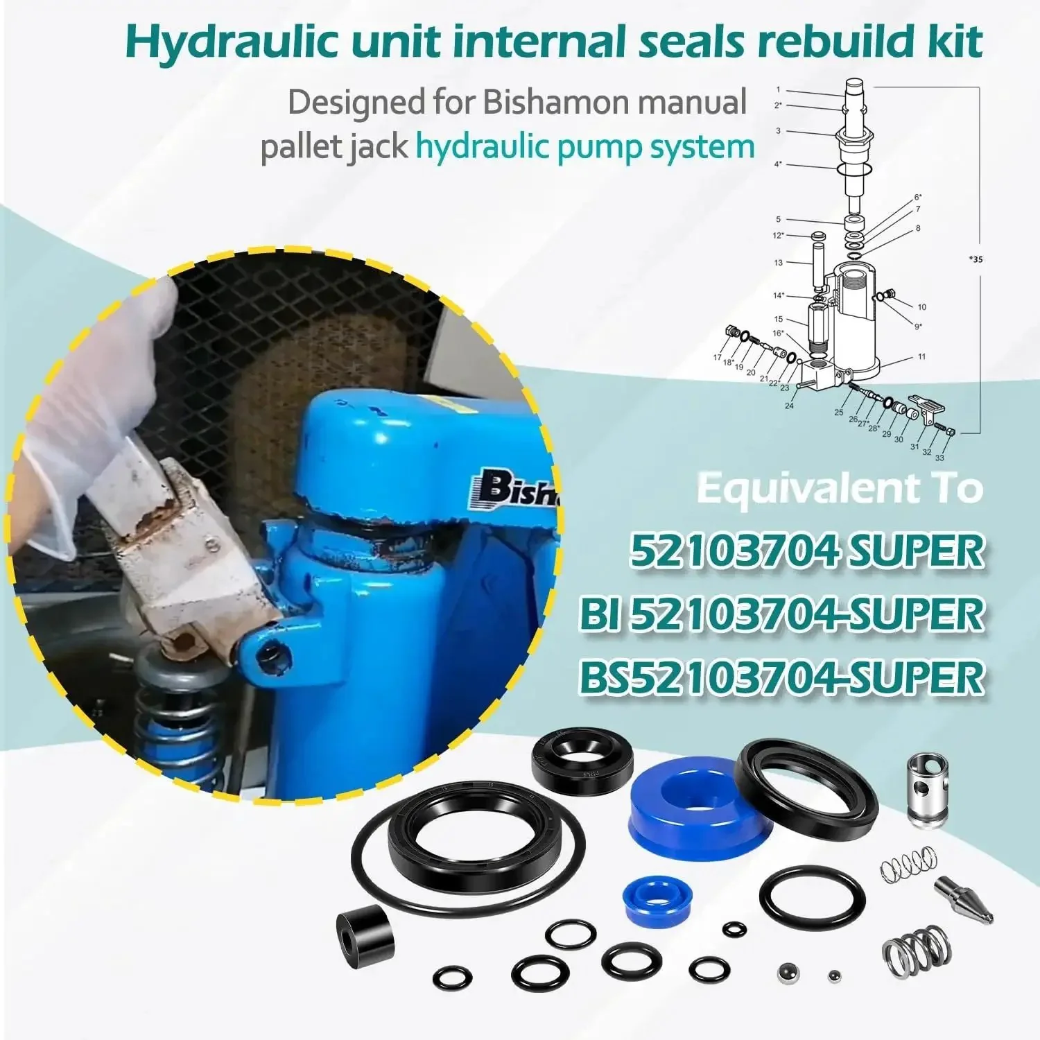Super Seal Repair Kit For Bishamon BS-55 And BS-65 Manual Pallet Jack Hydraulic Unit Rebuild Seals, O Rings, Gaskets And Hardware Replacement Kit Designed To Restore Smooth Lifting, Prevent Leaks, And Prolong Your Pallet Jack Lifespan - Image 7