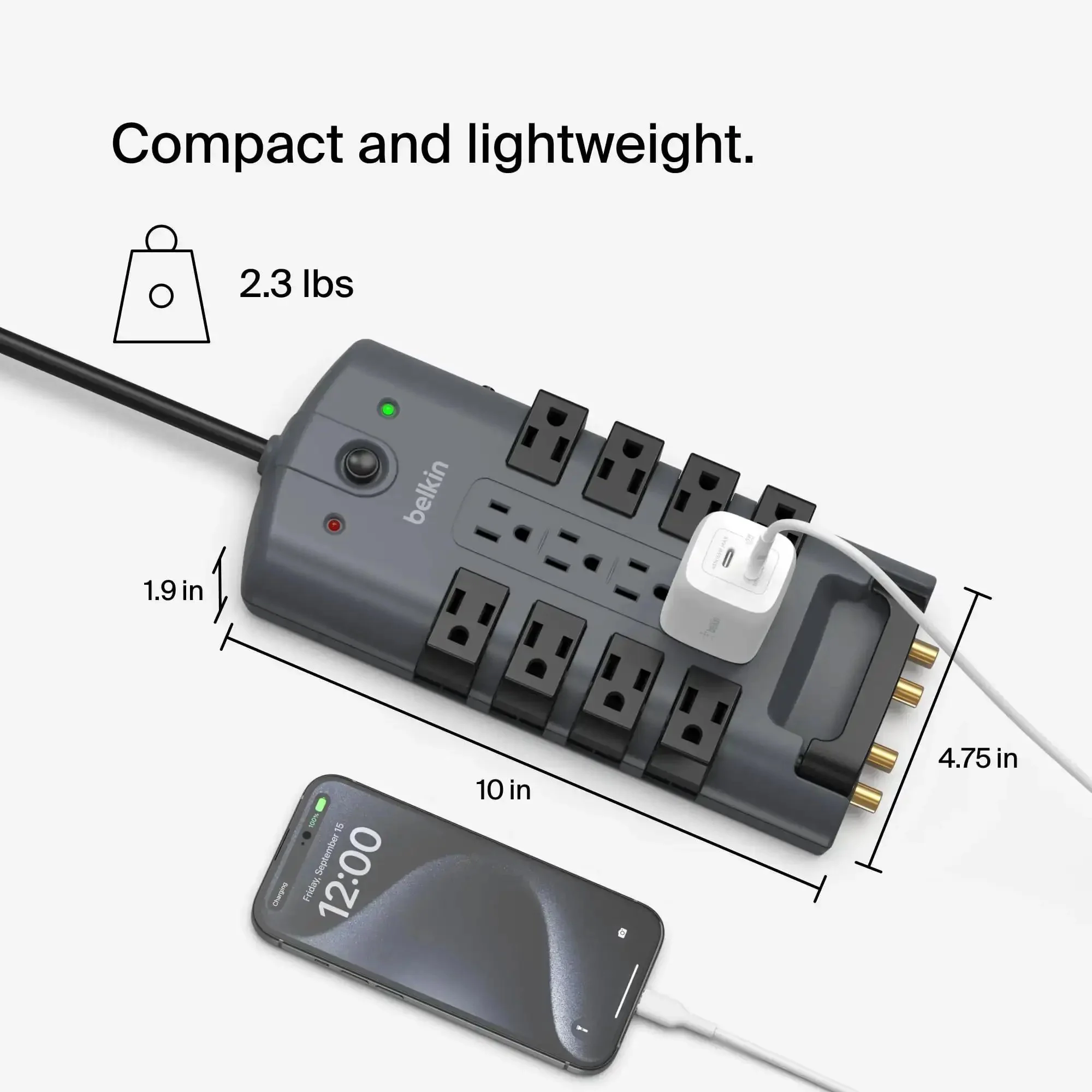 Surge Protector Power Strip With Eight Rotating Outlets And Four Standard Sockets, Eight-Foot Extension Cord, Flat Pivot Plug, 4320 Joules Of Protection For Home Office Travel Desktop And Charging Gear - Image 5
