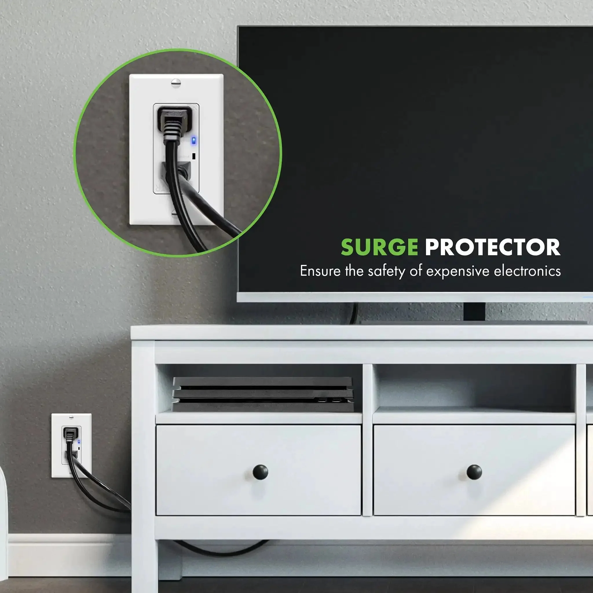 Surge Protector Receptacle With Grounding Indicator And Tamper Resistant Safety, 900 Joule Rating With Up To 1500 Joules Surge Protection, Self Grounding, 2 Pole 15A 125V UL Listed For Home And Office Gadgets - Image 4