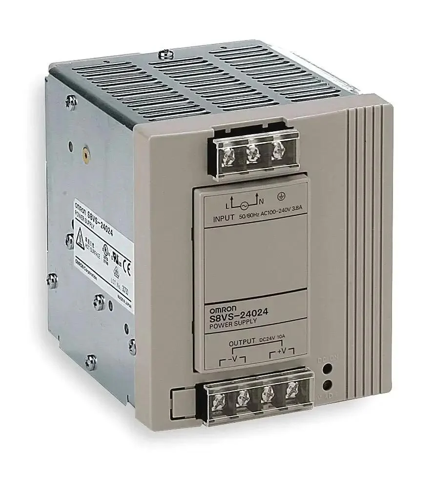Switch Mode Power Supply Output 24V 10A, 240W, Covered Type, Screw Terminal, DIN Rail Mount, 100-240VAC Input, 85 Percent Efficiency At 100 VAC, 88 Percent At 200 VAC, Built To Last Industrial Power For Automation Projects