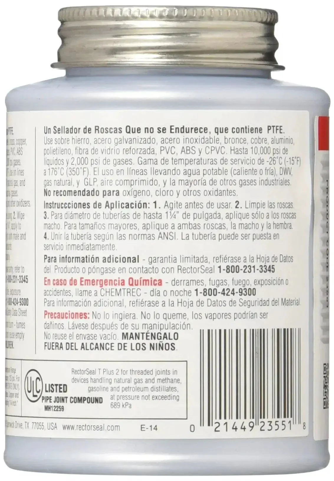 T Plus 2 Pipe Thread Sealant With PTFE White Non Setting 8 Oz Brush Top No Mess Applicator Meets TT-S-1732 Standard For Leak Free Plumbing Threads And Fittings - Image 2