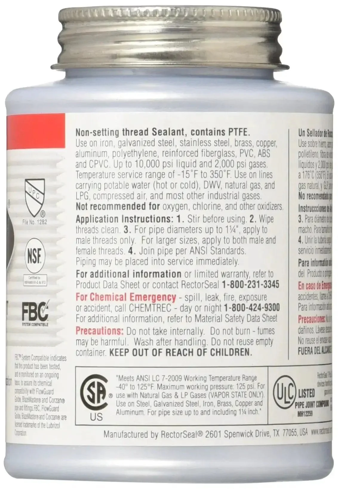 T Plus 2 Pipe Thread Sealant With PTFE White Non Setting 8 Oz Brush Top No Mess Applicator Meets TT-S-1732 Standard For Leak Free Plumbing Threads And Fittings - Image 3