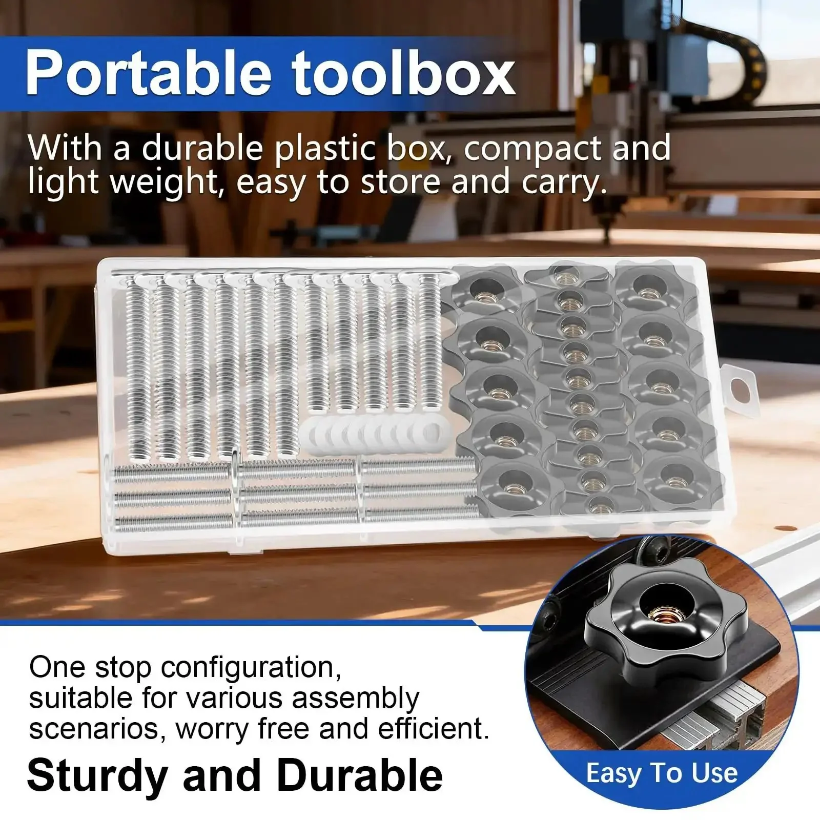 T Track Knob Kit Set For Woodworking Jigs And Fixtures With 1/4-20 Thread Includes Star Knobs And T Knobs Three Bolt Lengths 1 In 1-1/2 In 2 In Plus 10 Washers And 30 Pieces Totally Handy For DIY Projects - Image 3