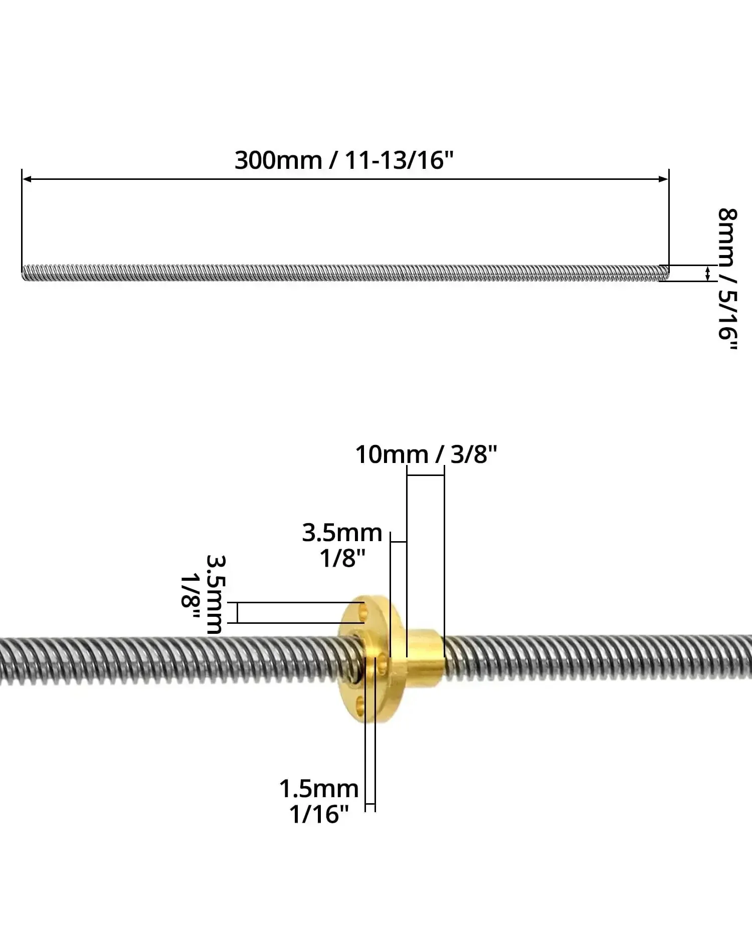 T8 300Mm Lead Screw With Brass Nut For 3D Printers 4 Pack Acme Thread 4 Starts 2Mm Pitch 8Mm Lead Stainless Steel Shaft Fits 4 Hole Mounts And Easy To Install In DIY 3D Printer Upgrades - Image 3