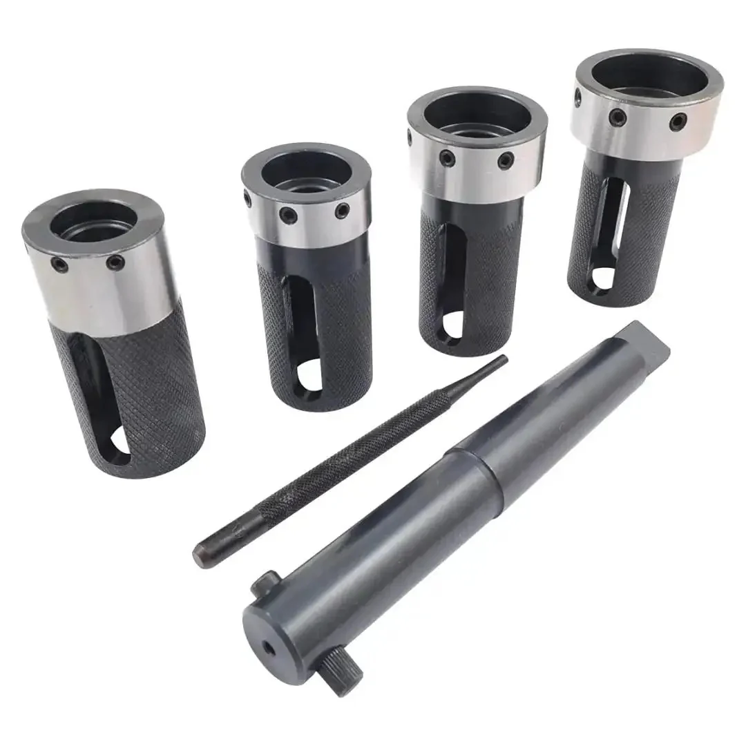 Tailstock Die Holder Set With MT3 Tapered Shank Includes Pin Punch And Four Die Holders In Thirteen Sixteenths, One, One And Five Sixteenths And One And One Half Inch Sizes For Easy Interchangeability And Heavy Duty Performance