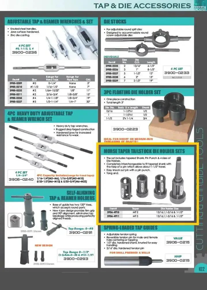 Tailstock Die Holder Set With MT3 Tapered Shank Includes Pin Punch And Four Die Holders In Thirteen Sixteenths, One, One And Five Sixteenths And One And One Half Inch Sizes For Easy Interchangeability And Heavy Duty Performance - Image 5