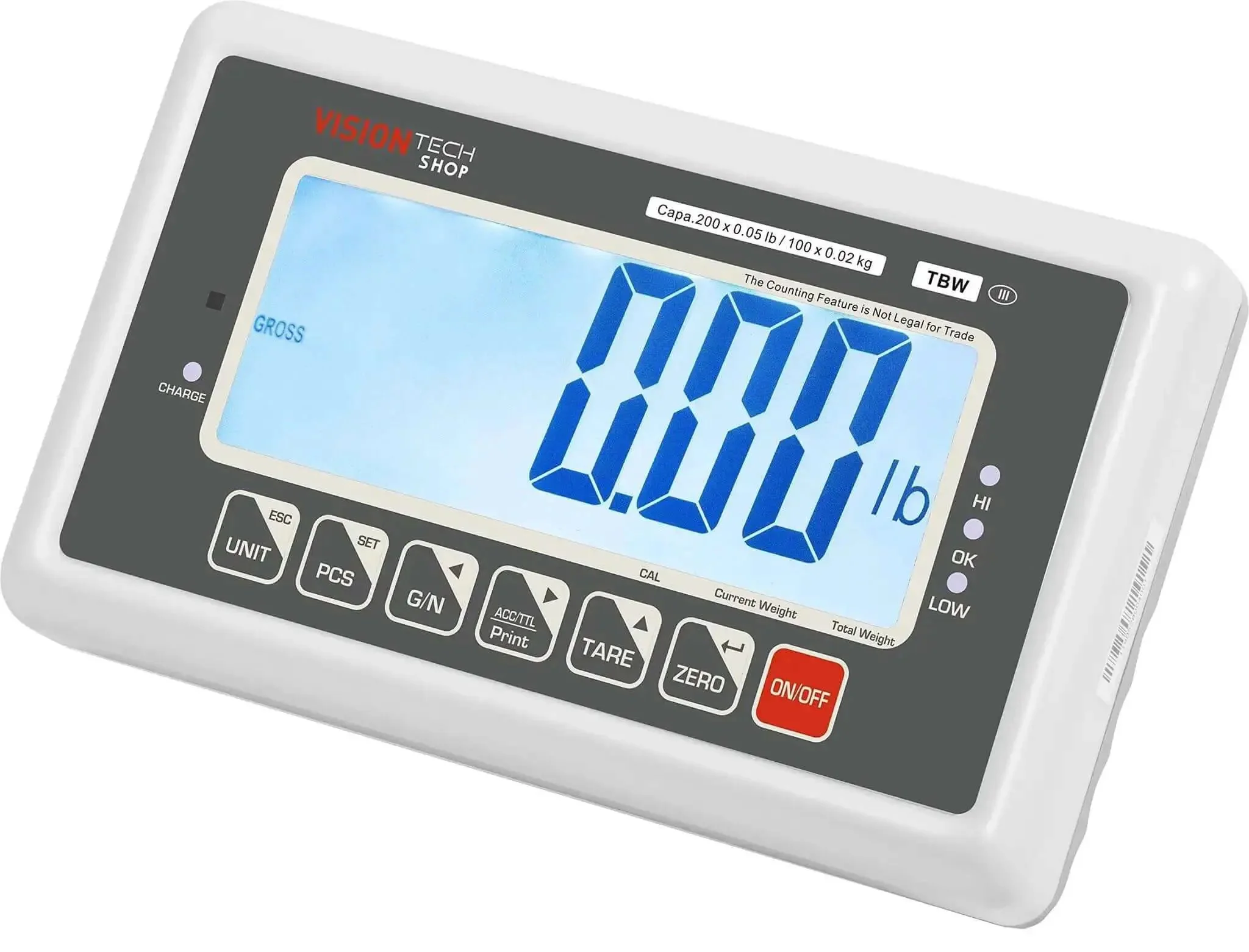 TBW 200 Bench Scale For Warehouse And Shipping With Lb Kg Switchable 200lb Capacity 0.05lb Readability NTEP Legal For Trade Large Backlit LCD Display 2 Inch Stainless Steel Platform Removable Platter Adapter Included Battery Operated - Image 8