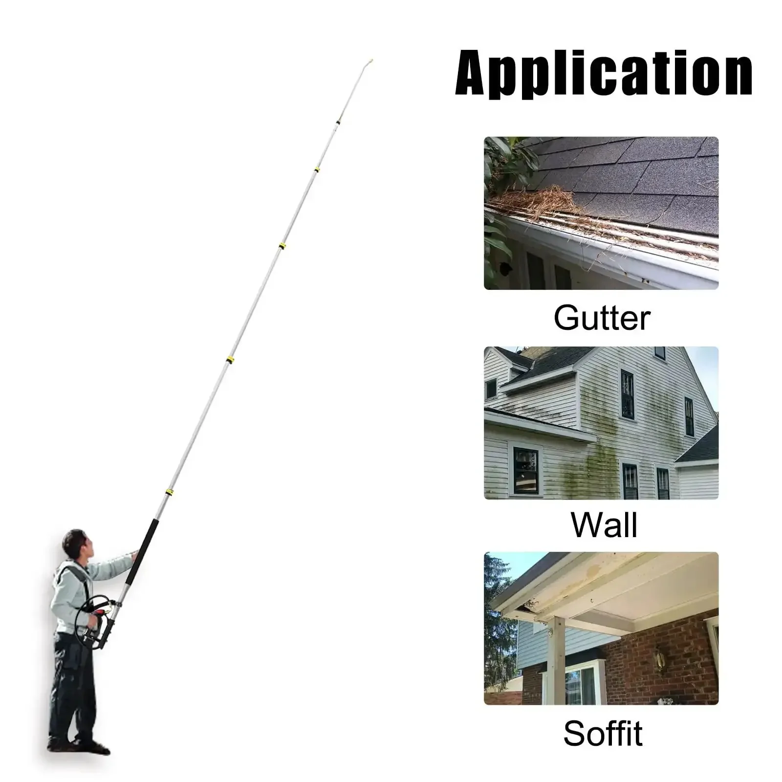 Telescoping Pressure Washer Wand With 24 Ft Reach No Ladder Needed Extension Wand Gutter Cleaner Attachment Five Spray Nozzle Tips Two Hose Inlet Adapters Support Harness Lightweight Aluminum - Image 3
