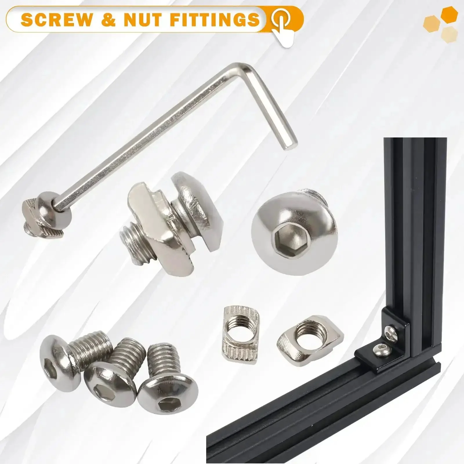 Ten Pack 2020 Series 2 Hole 90 Degree Inside Corner Bracket Kit For Aluminum Extrusion 6mm Slot Black L Corner Brackets With M5 Nuts And Screws Plus Wrench Included Heavy Duty Build For Industrial Frames - Image 3