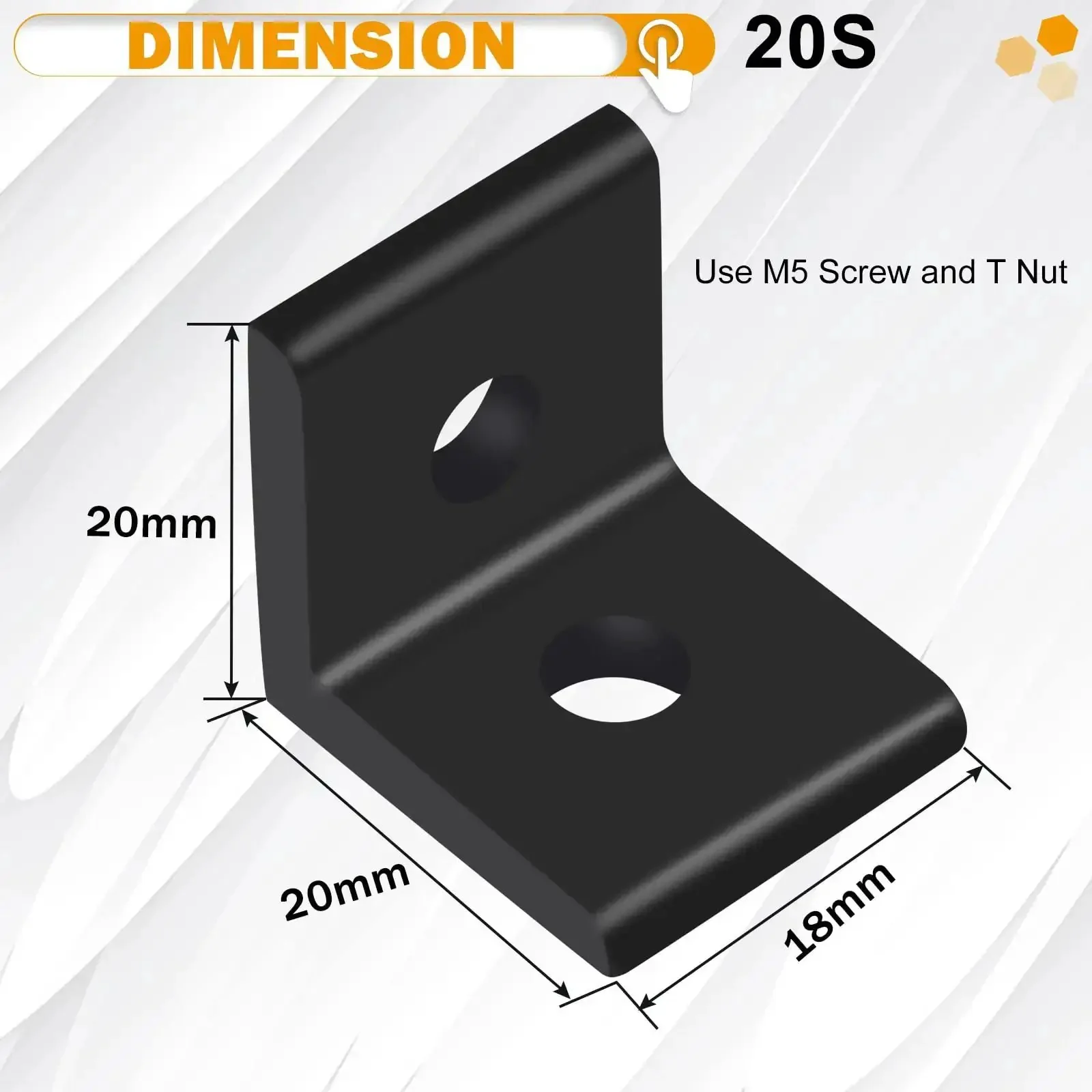 Ten Pack 2020 Series 2 Hole 90 Degree Inside Corner Bracket Kit For Aluminum Extrusion 6mm Slot Black L Corner Brackets With M5 Nuts And Screws Plus Wrench Included Heavy Duty Build For Industrial Frames - Image 7