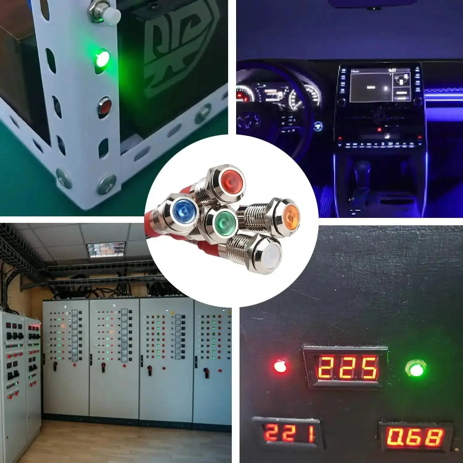 Ten Pack 220V LED Indicator Lights Waterproof Signal Lamps 12mm Mounting Hole With 15 cm Wire For Car Truck Boat Red Yellow Blue Green White Great For Dash Panels And Marine Electrical Projects - Image 2