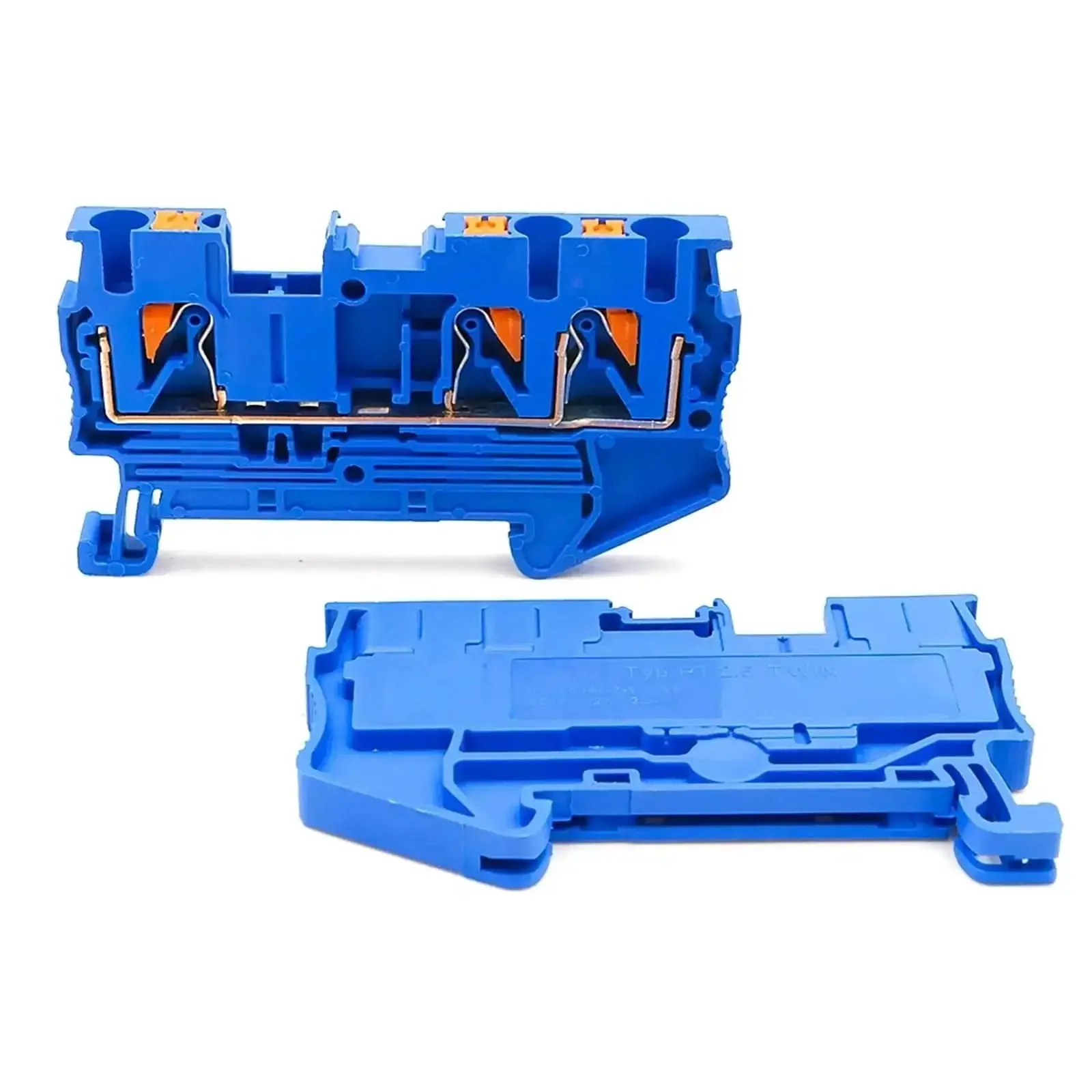 Ten Pack 2.5mm Twin Wire Terminal Block Kit For DIN Rail With Spring Clamp Wiring Blue 10 Pieces Pt 2.5 Twin Electrical Terminal Block For 24-12 AWG Conductor Size Easy Install For DIY Projects