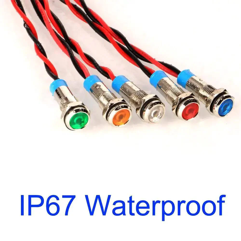 Ten Pack 6mm LED Indicator Lights For 12 To 24V AC DC Waterproof Signal Lamp With Wire Heavy Duty Metal Dash Lights For Car Truck Boat Mixed Color Red Orange Blue Green White For Your Ride - Image 5