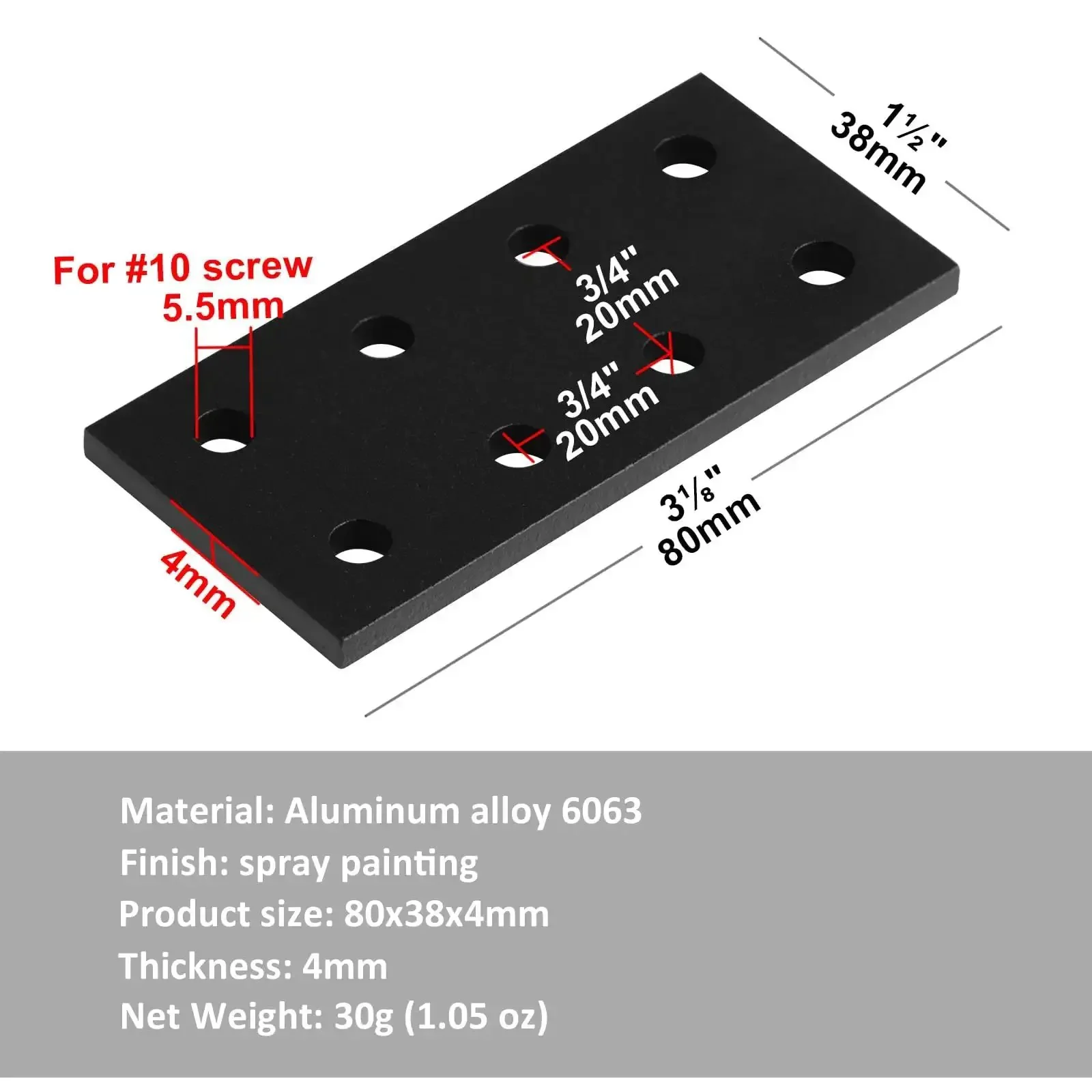 Ten Pack Flat Joining Plates for 2020 and 2040 T Slot Aluminum Profiles, Eight Hole 20 Series Straight Plates Black, Four Millimeter Thick, Built For Metric Aluminum Framing And No Fuss Easy Install With Size Ten Screws - Image 5
