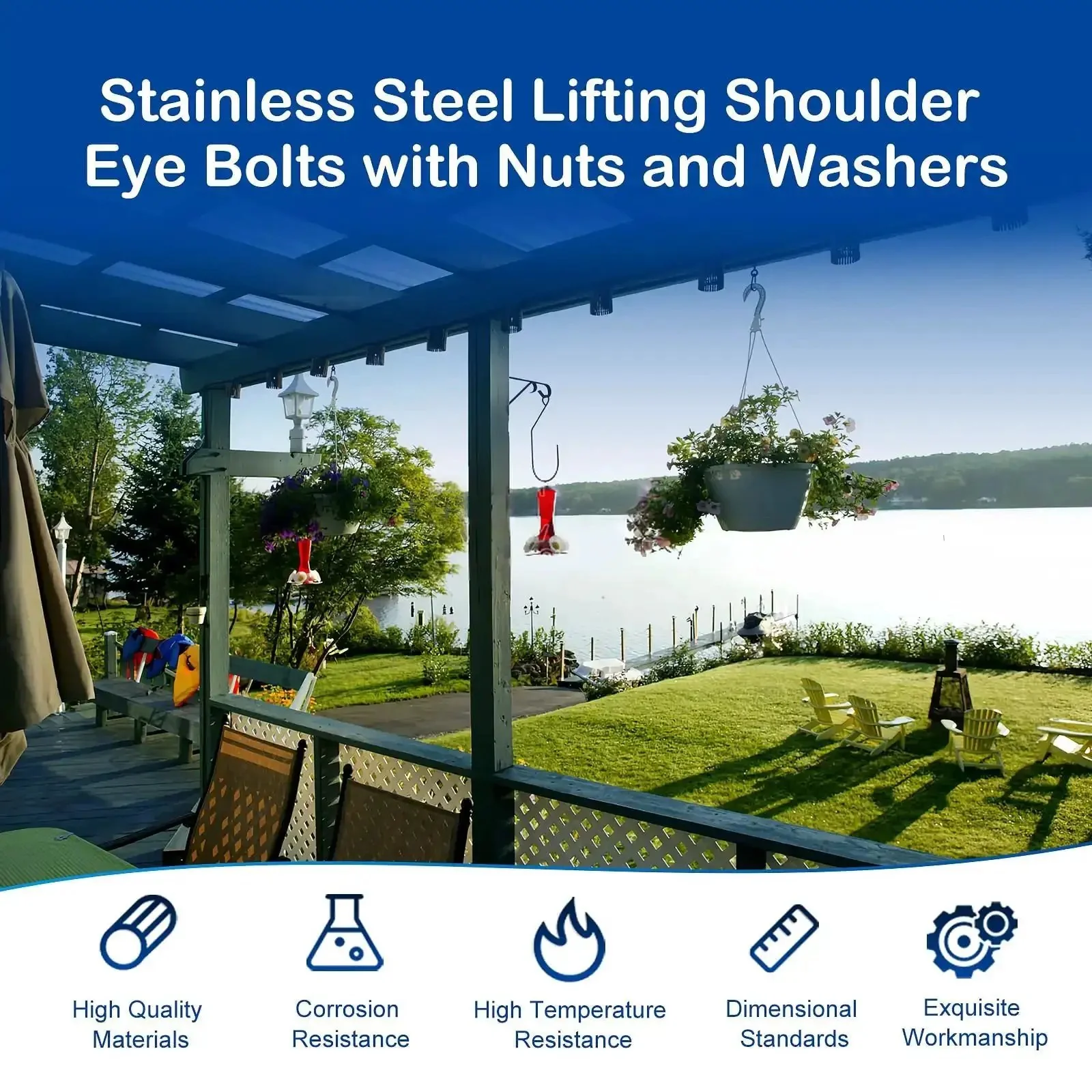 Ten Pack M6 Stainless Steel Eye Bolts With Nuts And Washers, 0.55 Inch Thread Length Lifting Ring Eyebolts, Shoulder Eyebolts For Hanging String Lights And Mechanical Maintenance, Heavy Duty Rustproof 304 Stainless Hardware Kit - Image 6