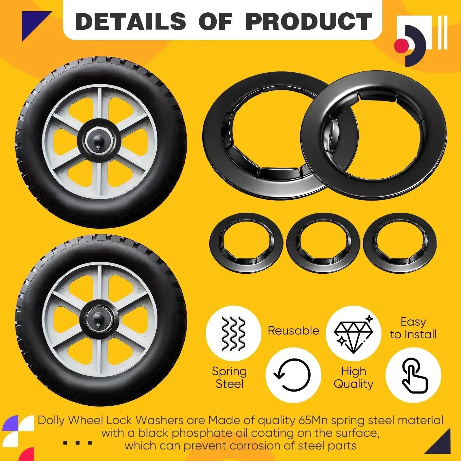 Ten Pack Push On Dolly Wheel Lock Washers Fit Five Eighth Dolly Axle Rods Spring Steel With Oiled Phosphate Finish For Heavy Duty Maintenance And Smooth Operation On Dolly Equipment - Image 5